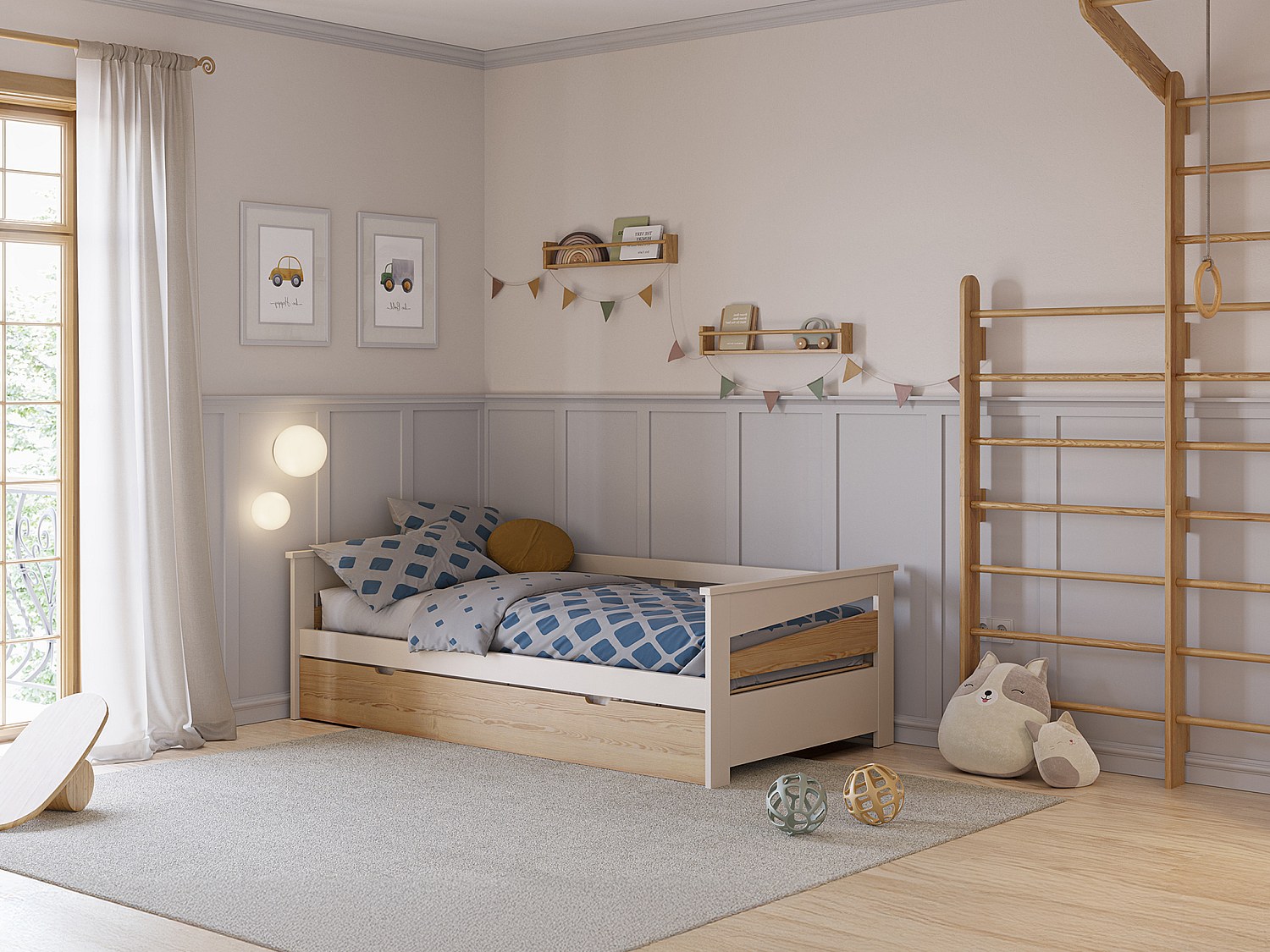 Ausziehbett + Matratzen - 2 x 90 x 190 cm - MDF - Holzfarben & Beige - LURAVO