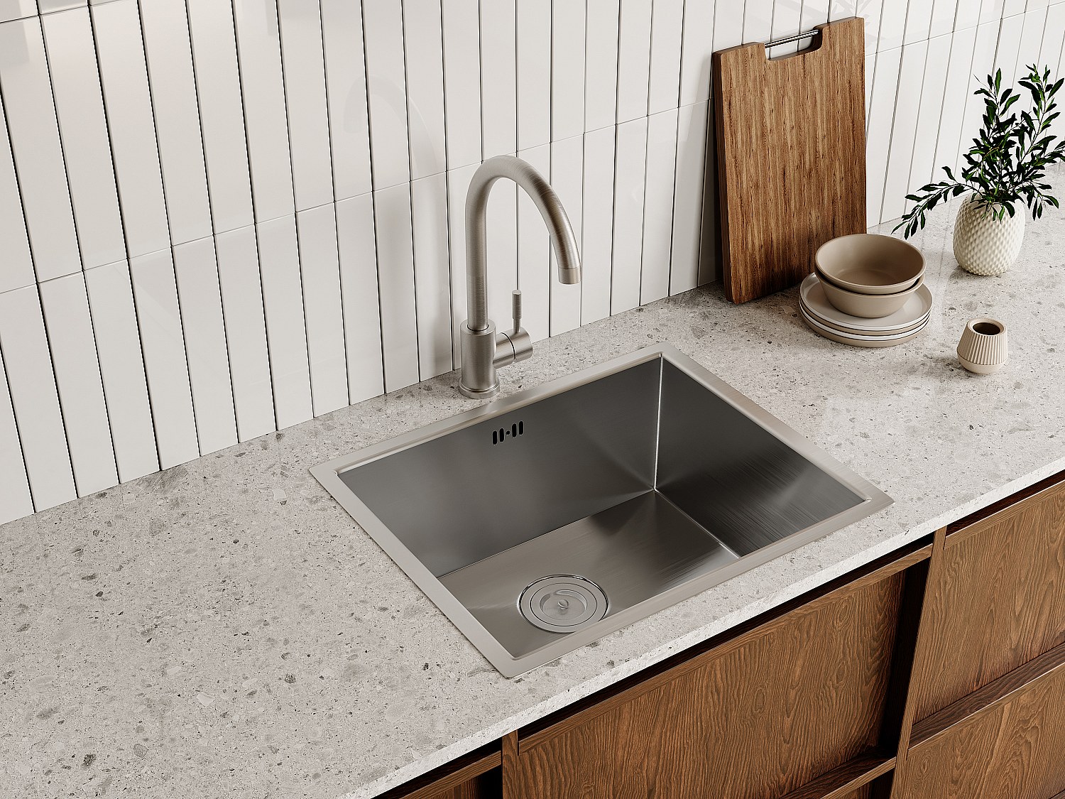 Set Spülbecken 55 x 45 cm SOELA + Armatur ROMILY aus Edelstahl - Grau
