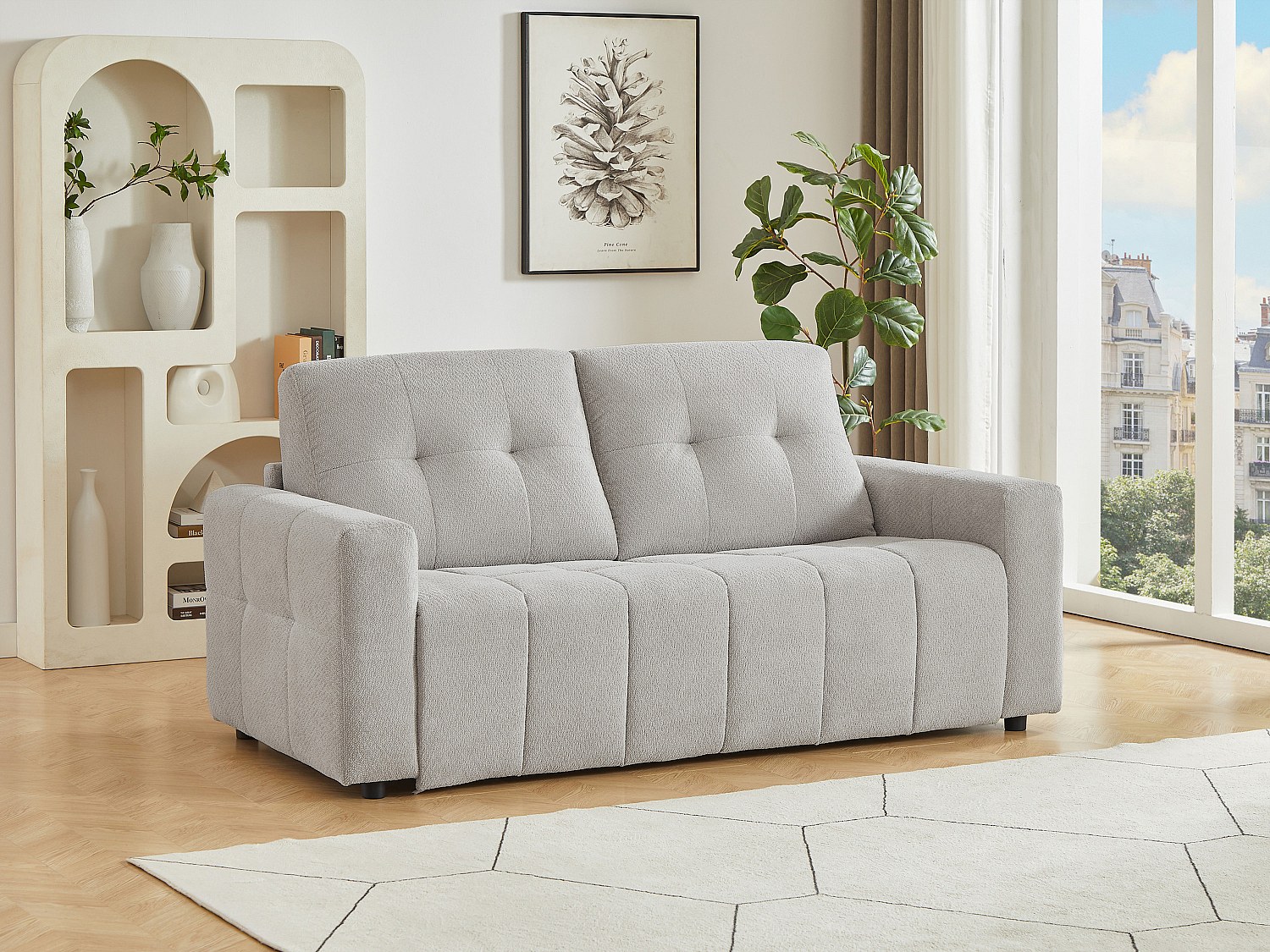 3-Sitzer-Schlafsofa aus hellgrauem Chenillestoff ISISTIA