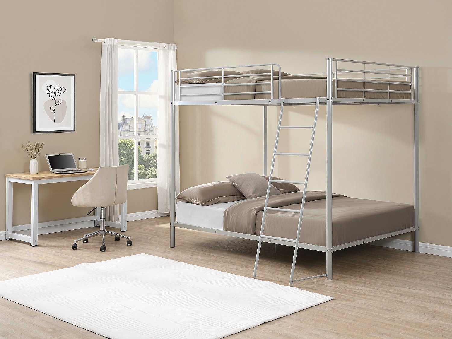 Etagenbett + Matratze - 2 x 140 x 190 cm - Silberfarben - GEMINI III