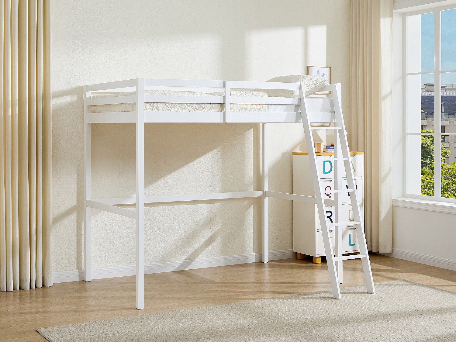 Hochbett - 120 x 190 cm - Kiefer massiv - Geweißt - GEDEON II