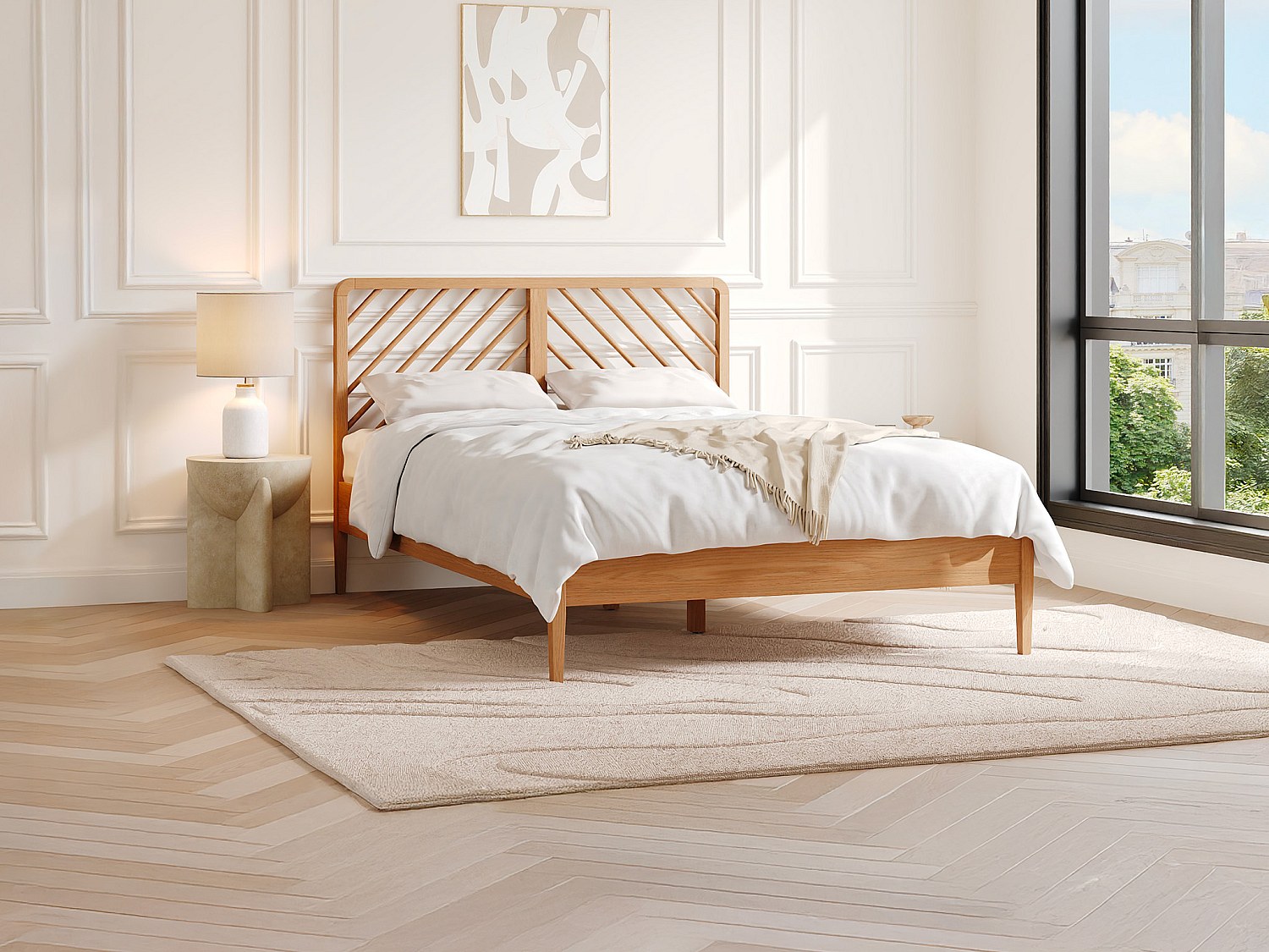 Bett 140 x 200 cm - Eiche und MDF - Natur - LERIAKI