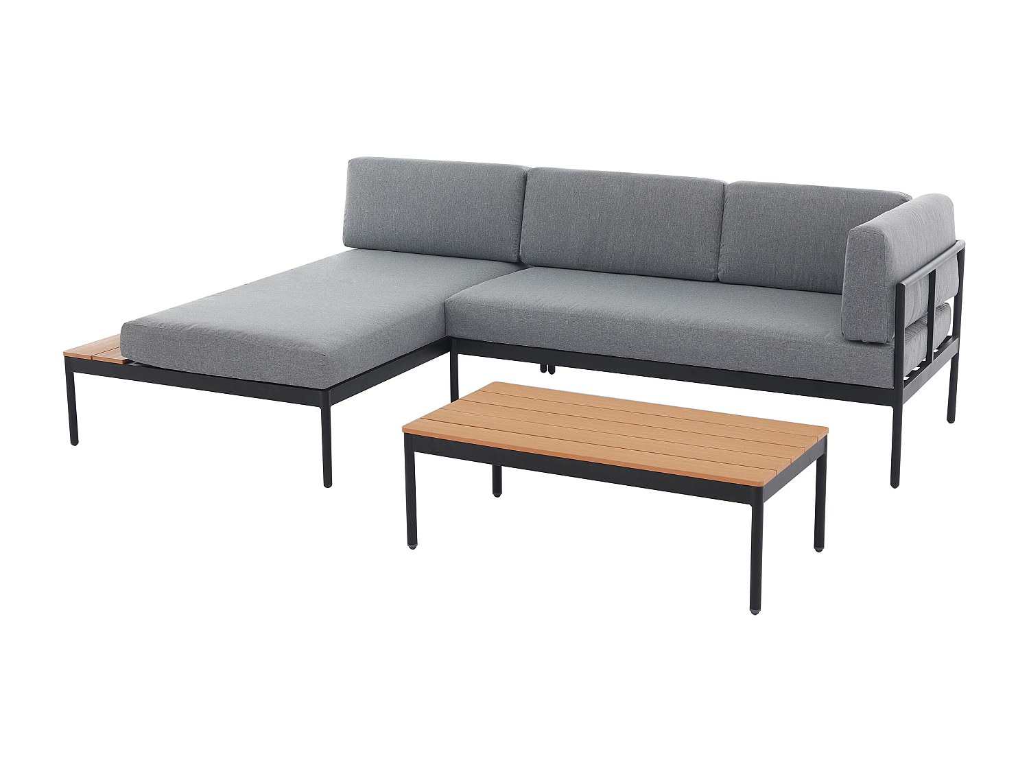 Gartenlounge aus Aluminium: 1 Ecksofa und 1 Couchtisch – Natur hell mit anthrazitfarbenen Kissen – GUIOMAR von MYLIA
