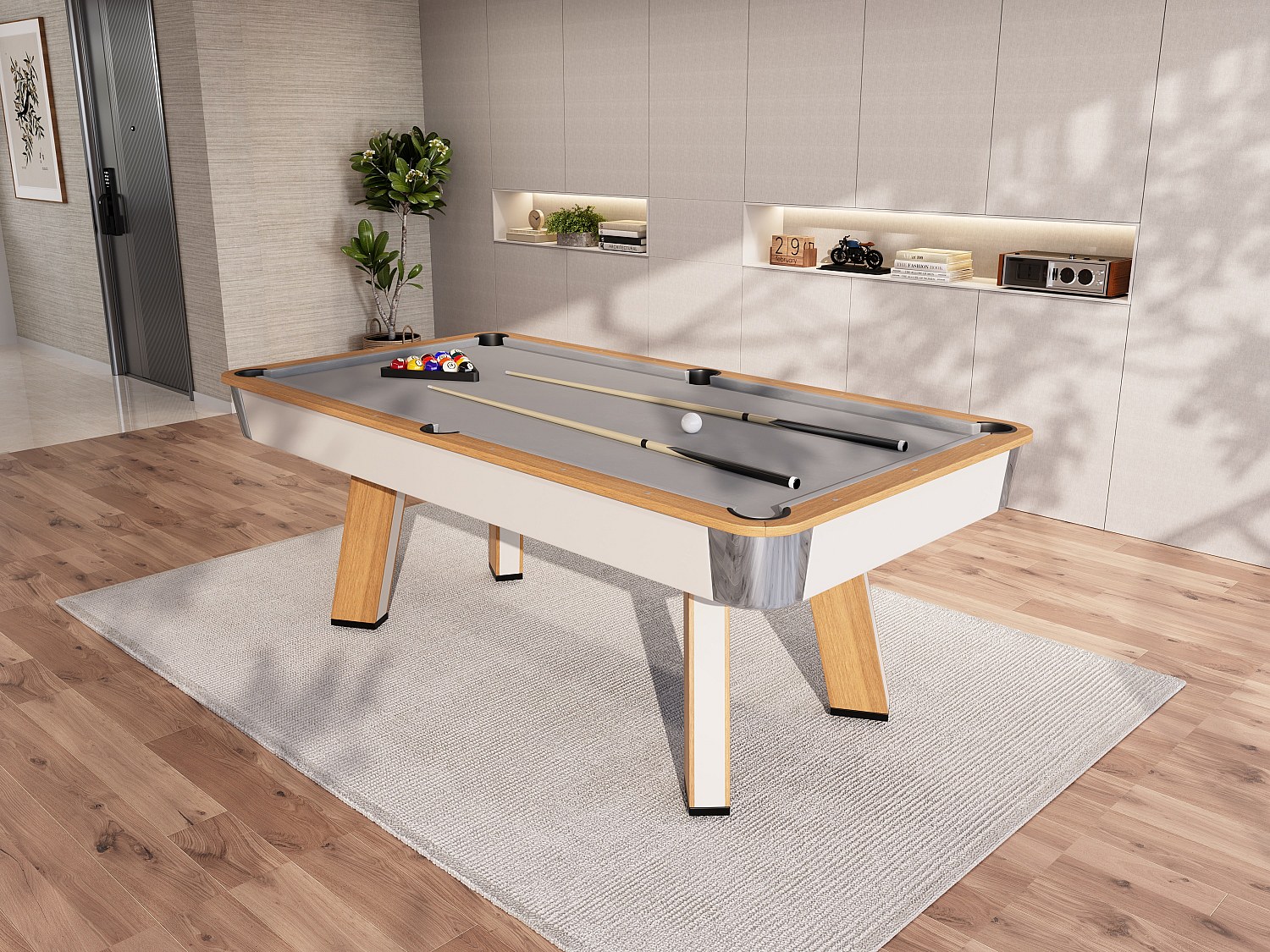 Multifunktionstisch - Billardtisch & Tischtennis - Naturfarben hell und Weiß - B213 x T112 x H81 cm SASTALA