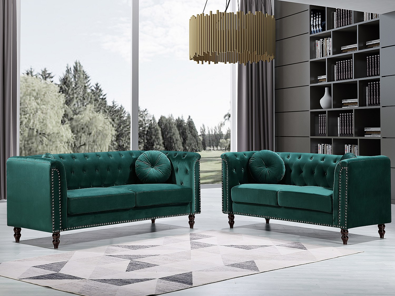 Couchgarnitur 3+2 - Samt - Grün - TURNER