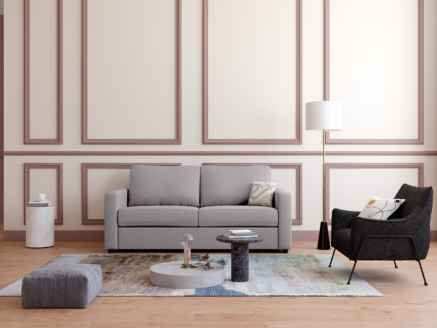 Schlafsofa mit Matratze 3-Sitzer - Stoff - Grau - Liegefläche 140 cm - Matratze 14 cm - DONETO