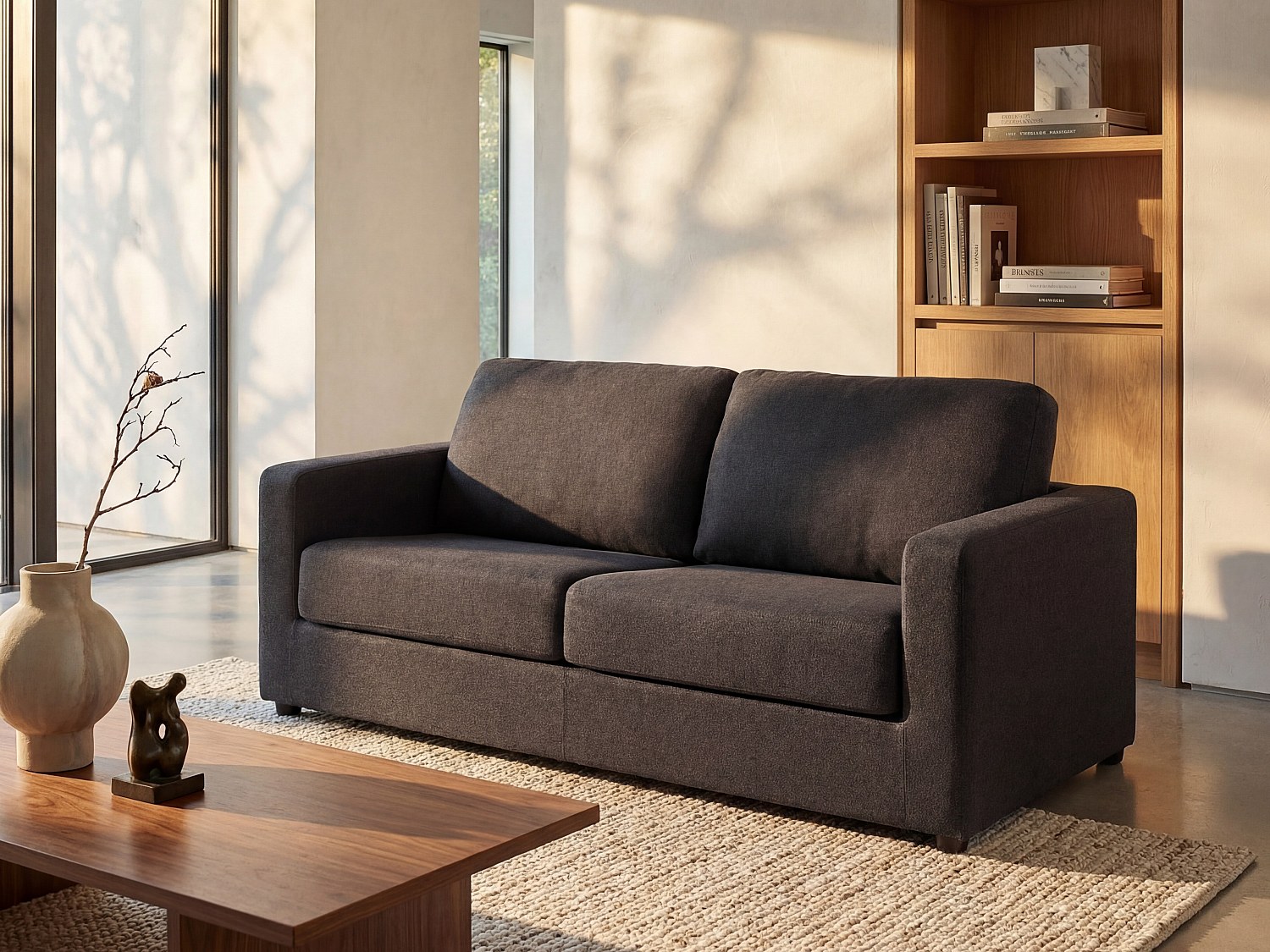 Schlafsofa mit Matratze 3-Sitzer - Stoff - Anthrazit - Liegefläche 140 cm - Matratze 14 cm - DONETO