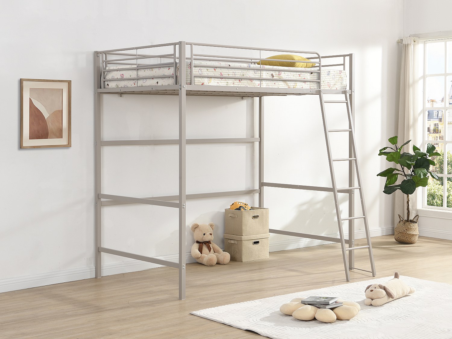 Hochbett 120 x 190 cm – Metall – Beige – METARELO