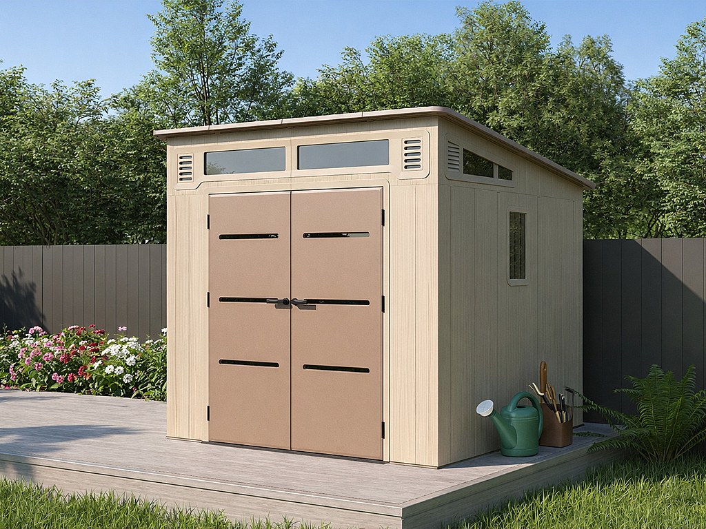 Gartenhaus aus HDPE-Kunststoff, Pultdach, Beige und Braun, 6,5 m² mit Boden - Wandstärke 22 mm - ANTEVA