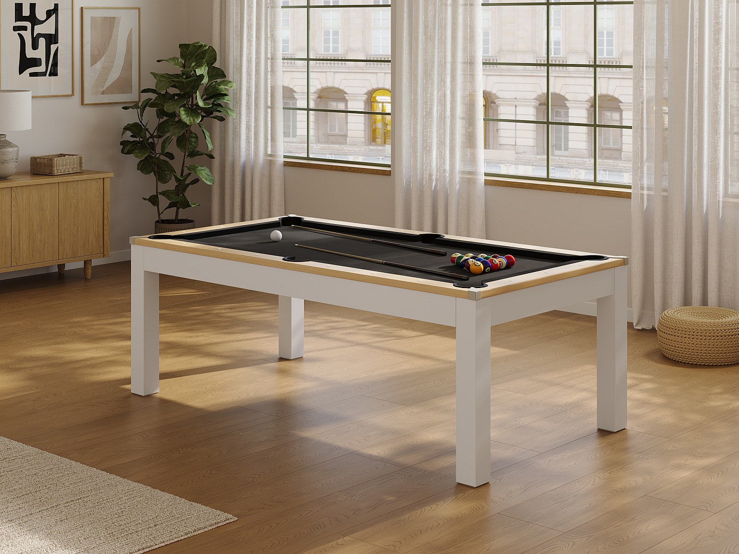 Multifunktionstisch Billard & Tischtennis - 213 x 112 x 81,5 cm - Schwarz und Weiß BALTHAZAR