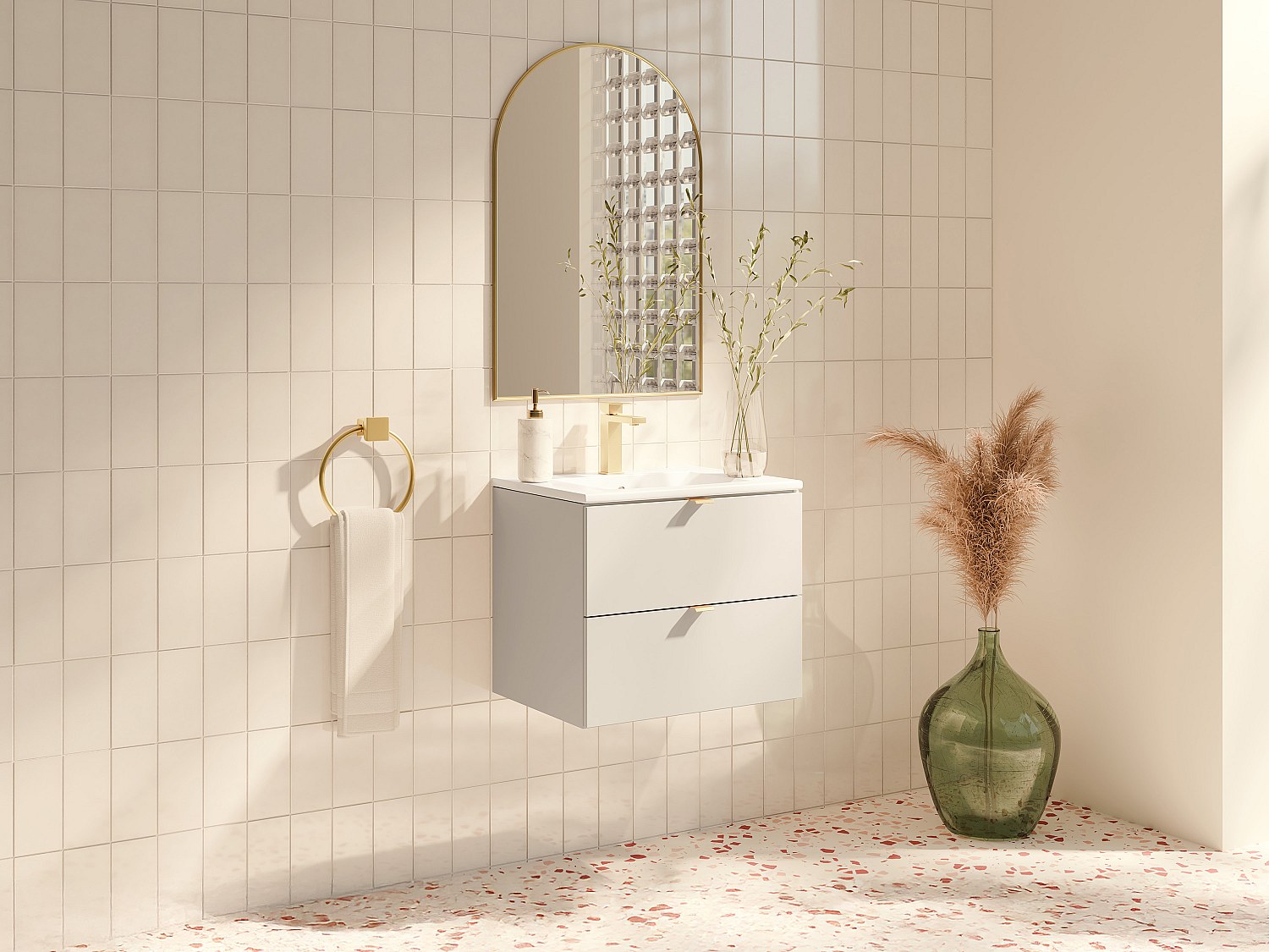 Hängender Bad-Unterschrank mit Einbauwaschbecken & Armatur – Beige – 60 cm – LAVENA