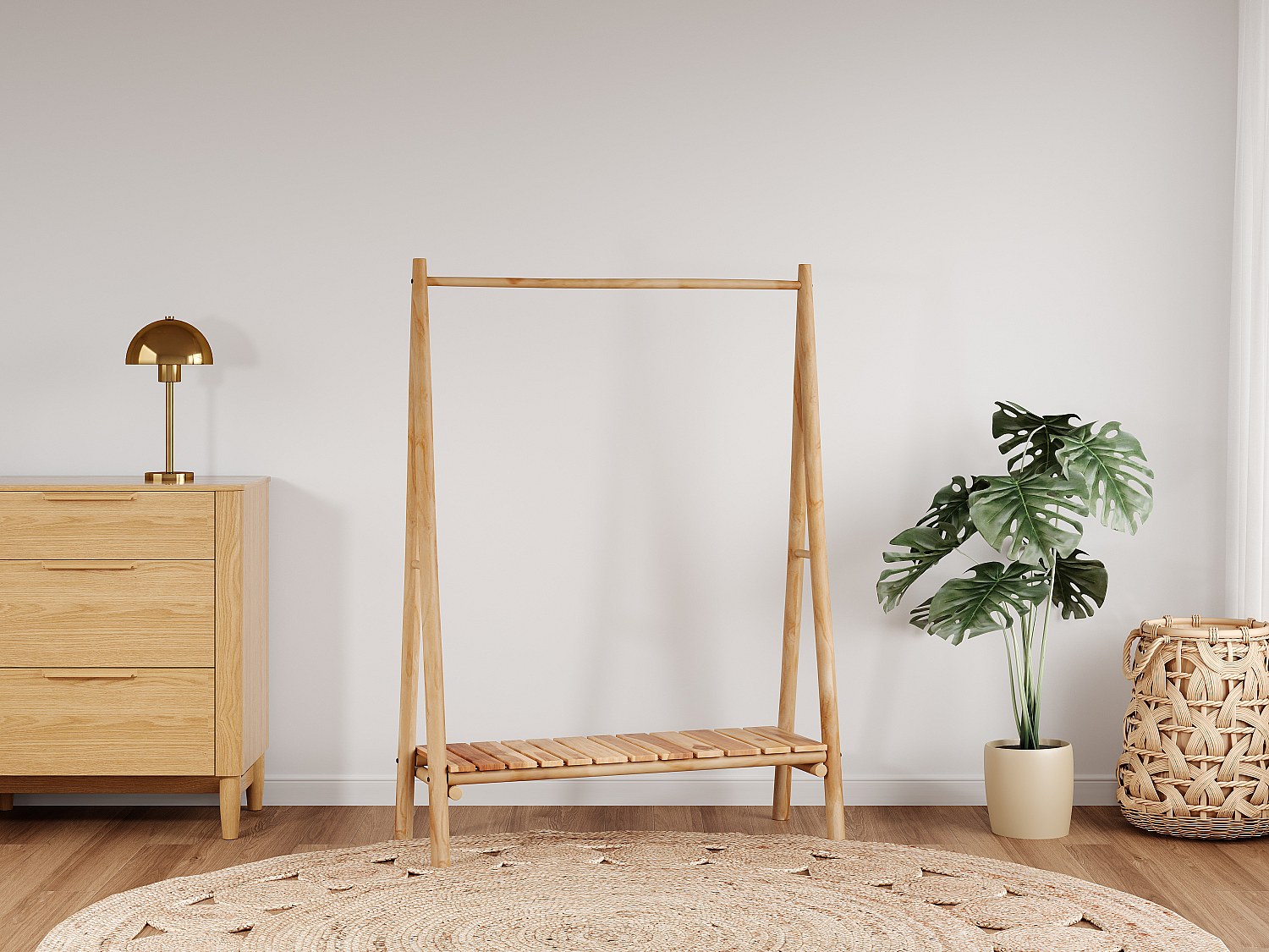 Kleiderständer – Teakholz – B118 cm – Farbe: Helles Naturholz - CALERINO