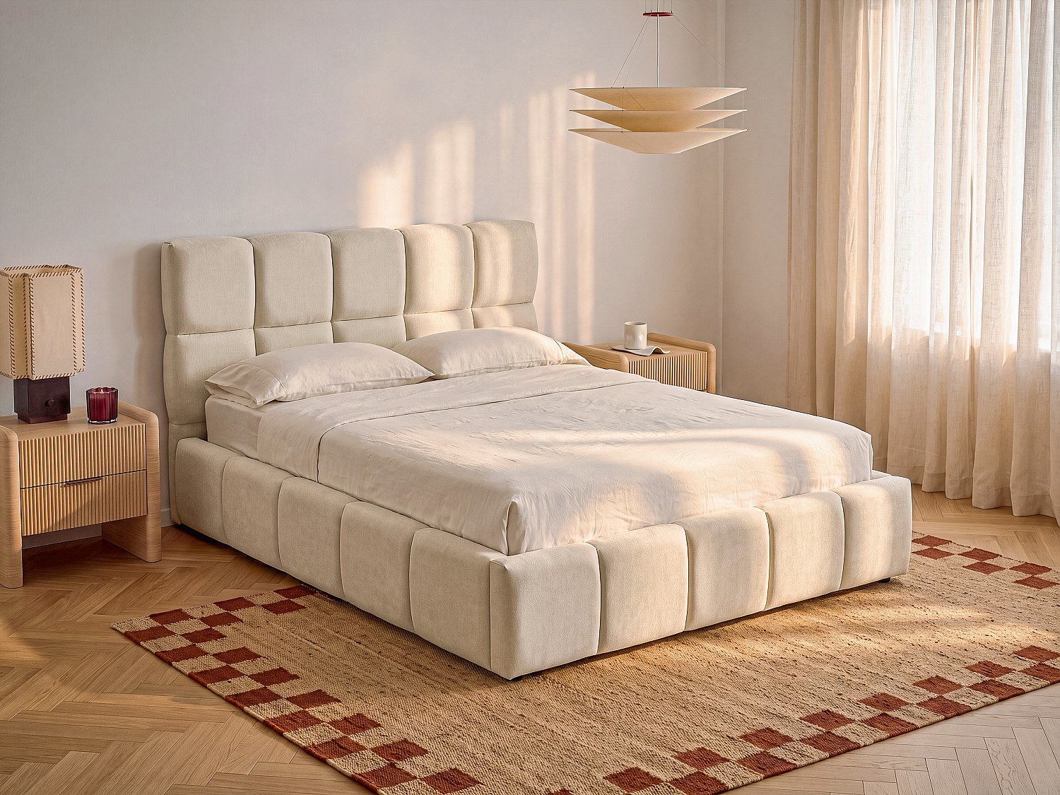 Bett mit Bettkasten 140 x 200 cm – Stoff – Beige - DILUDO