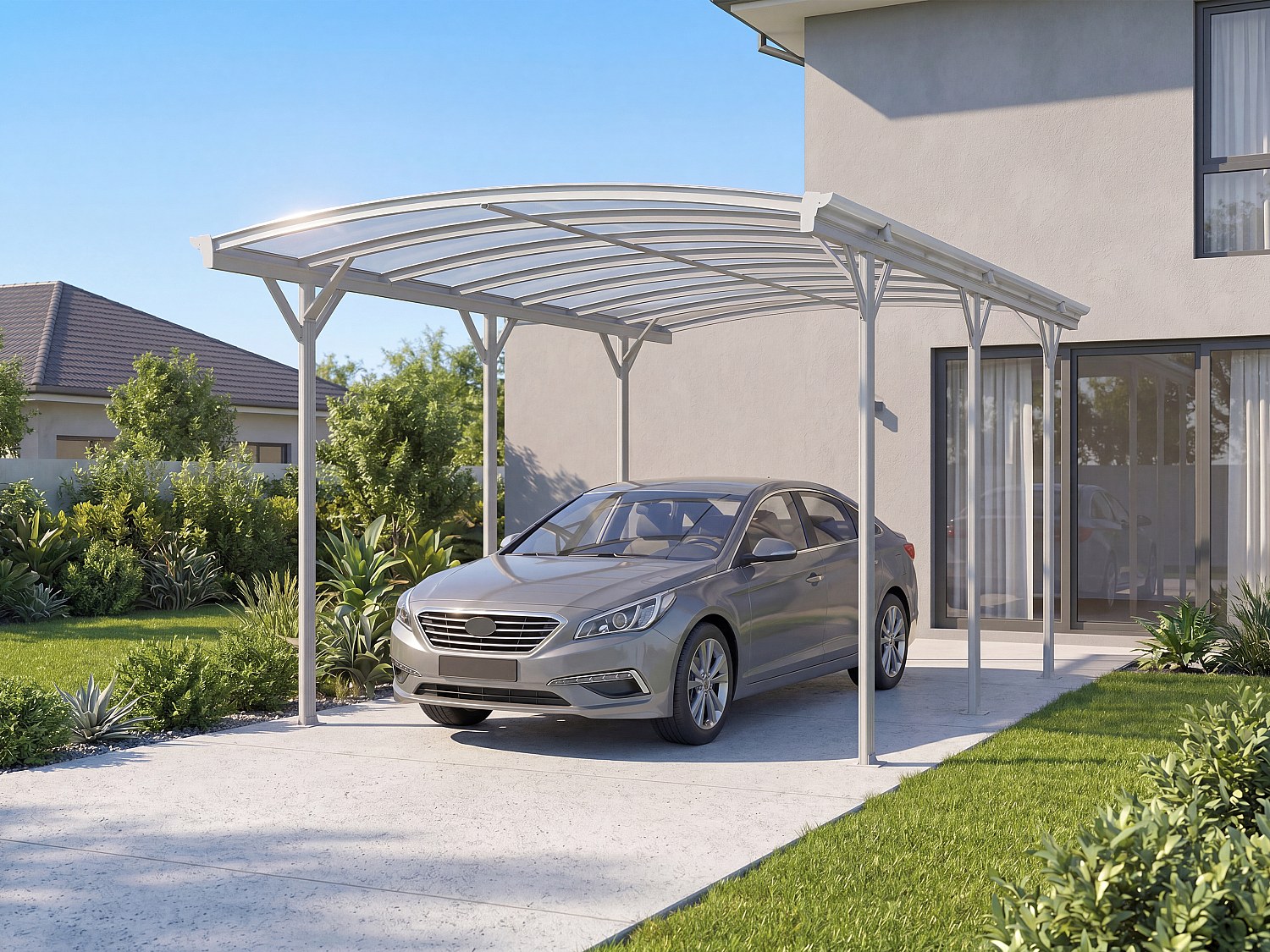 Freistehendes Carport aus Aluminium - 1 Fahrzeug - 15,15 m² - Weiß BARESA