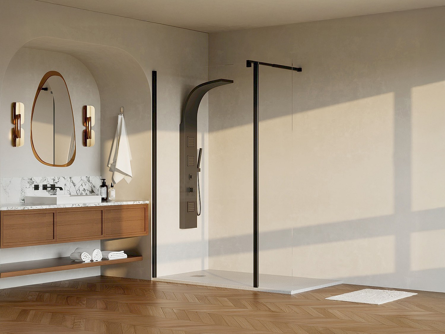 Duschtrennwand Seitenwand italienische Dusche mit Schwenktür - Mattschwarz - 6 mm Glas - (120 + 40) x 200 cm - DAREN