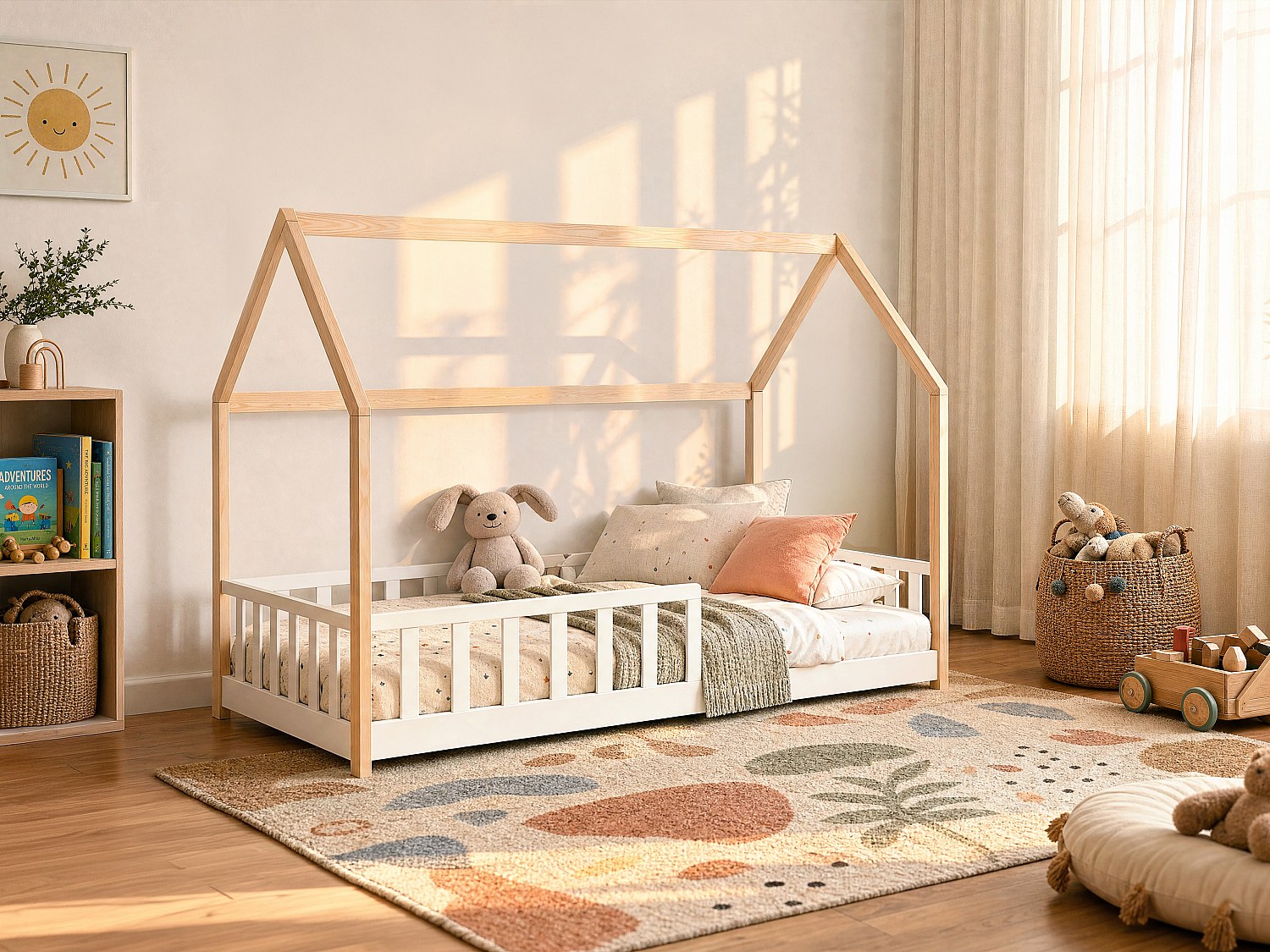 Hausbett 90 x 190 cm - Kiefer - Farbe: Natur und Weiß MARTEVI