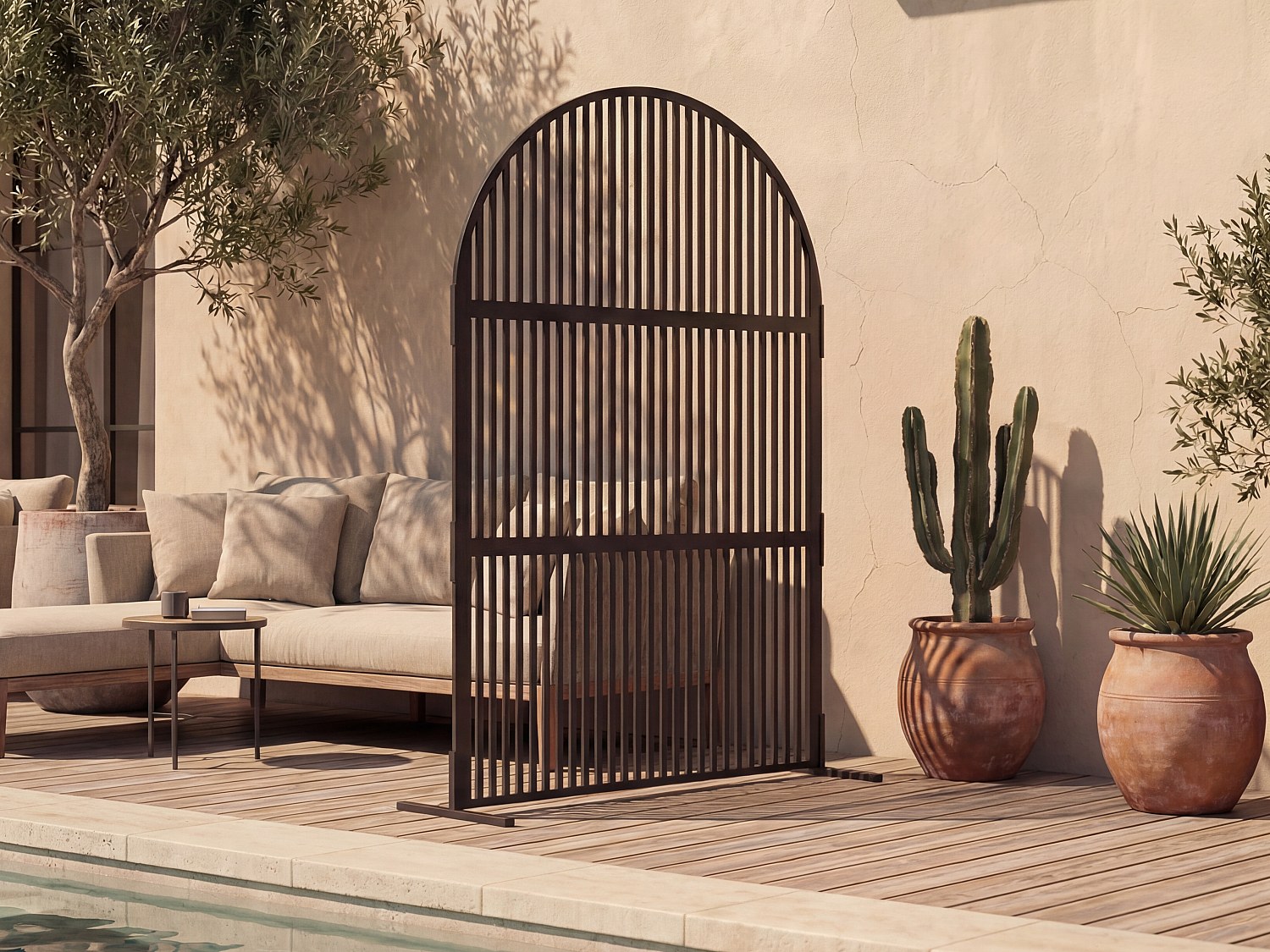Arquierter Sichtschutz für den Außenbereich aus Metall mit Lochmuster - B117 x H188 cm - Schwarz - TARRION
