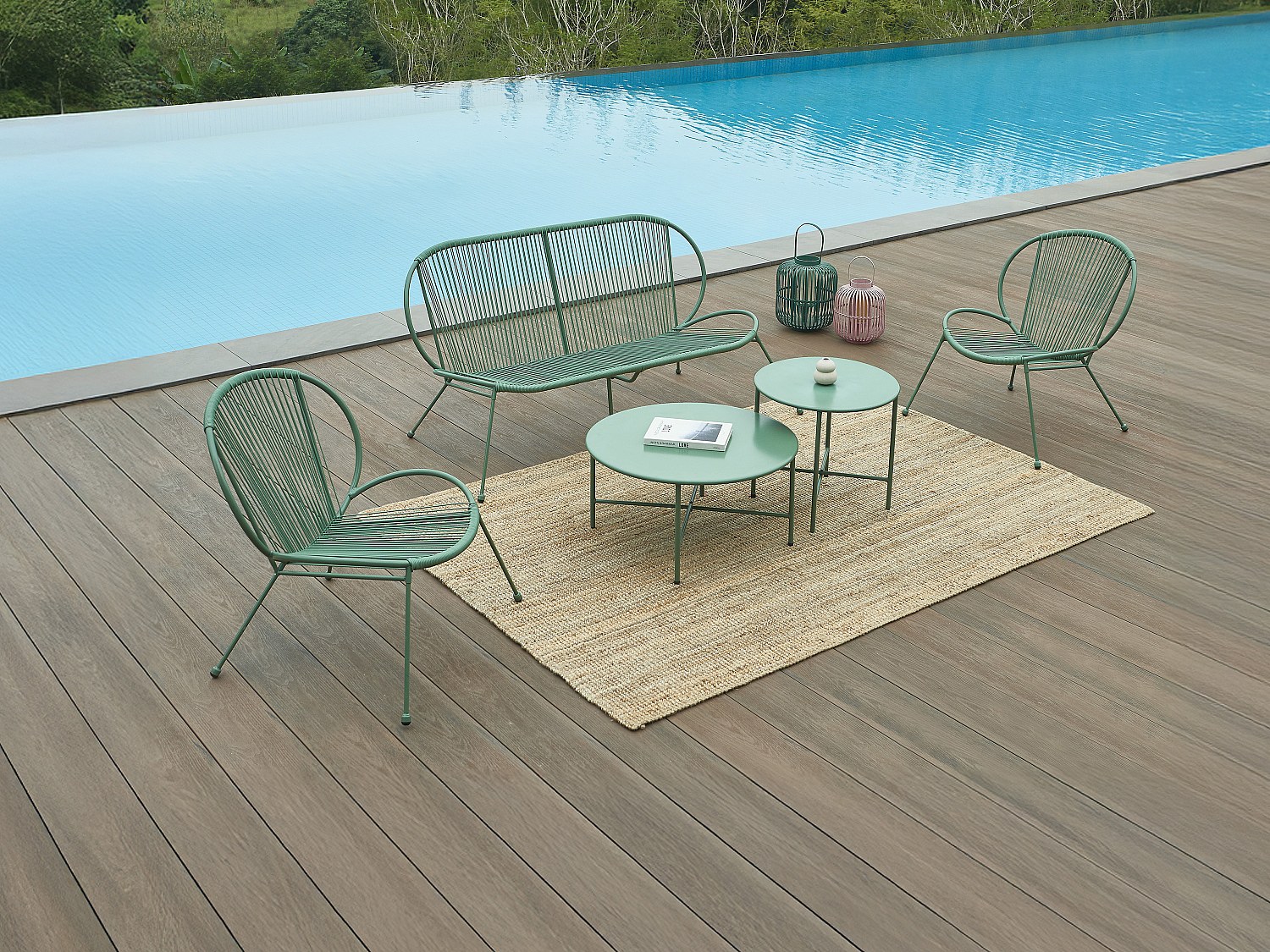 Gartenlounge aus Metall und geflochtenem Kunstharz: 2 Sessel, 1 Bank und 2 Couchtische - Khaki - NIKAO von MYLIA