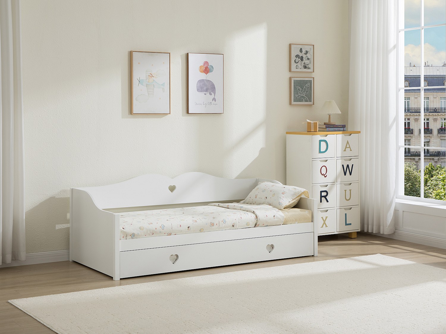 Ausziehbares Tagesbett 2 x 90 x 190 cm + Matratzen – Kiefer & MDF – Weiß – DASTIVA