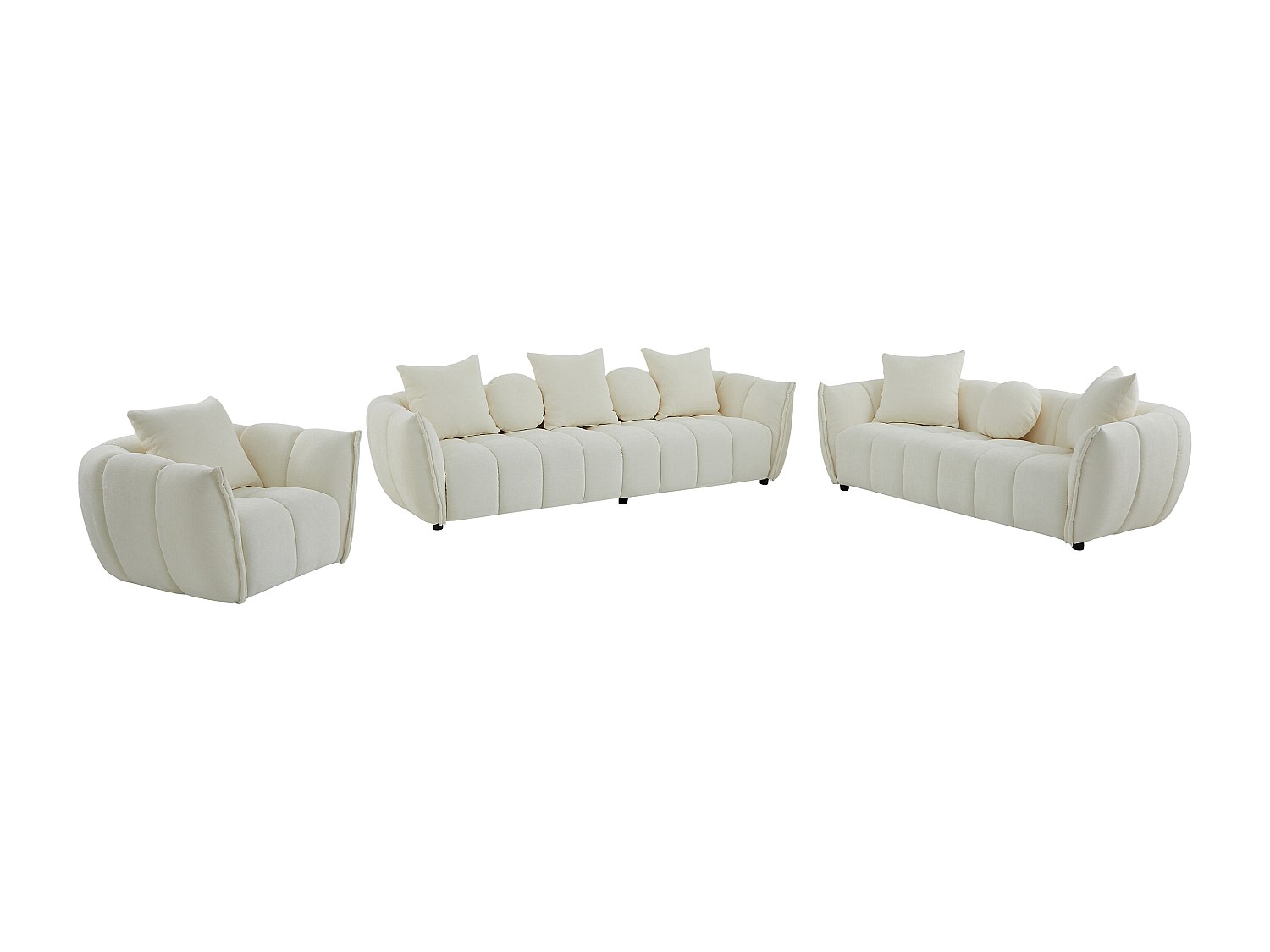 4-Sitzer-Sofa, 3-Sitzer-Sofa und ein Drehsessel aus beigem strukturiertem Stoff GONOLON