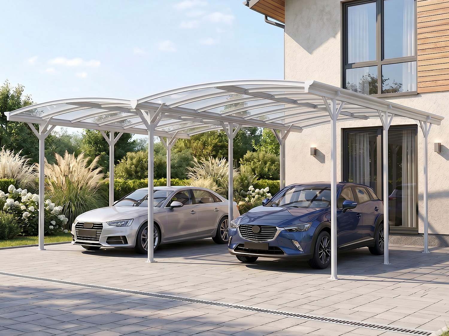 Erweiterung für freistehendes Carport-Pergola aus Aluminium - 1 Auto - B505 x H239 cm - 15,15 m² - Weiß BARESA