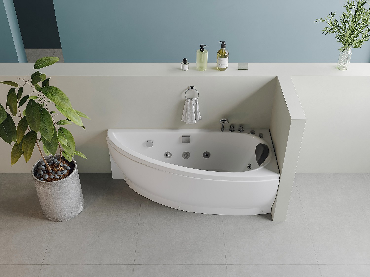Whirlpool-Badewanne asymmetrisch - Weiß - 1 Person - 160 x 75 cm - Ecke rechts - TABANA