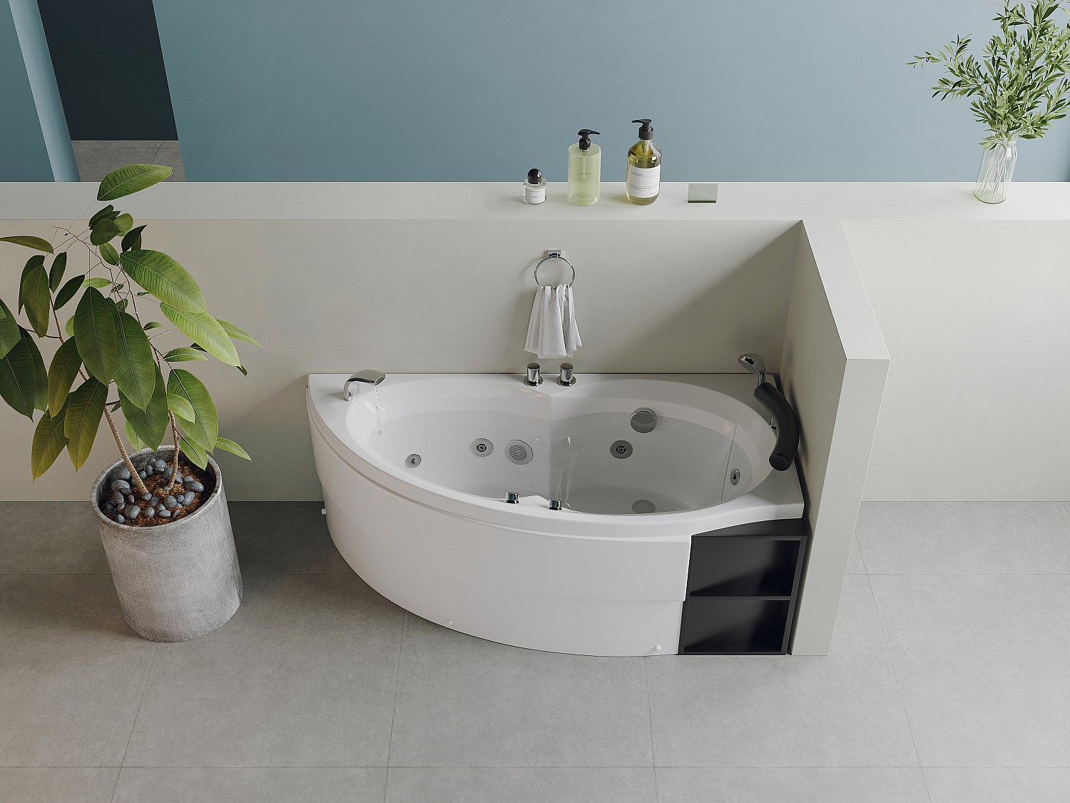 Whirlpool-Badewanne asymmetrisch - Weiß - Mit Ablagefächern - 1 Person - 150 x 100 cm - Ecke rechts - LUANA