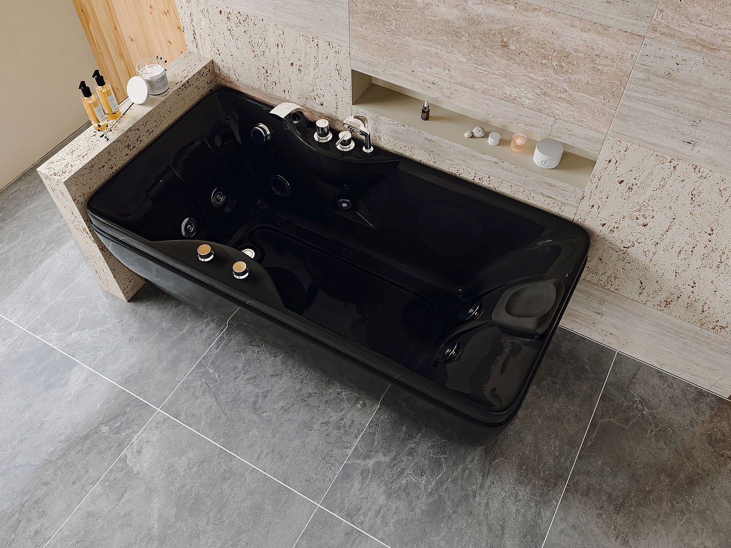 Whirlpool-Badewanne - Schwarz - 1 Person - 140 Liter - 150 x 75 x 54,5 cm - Ecke links - GAVINO