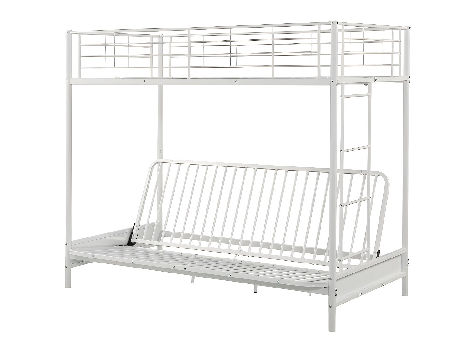 Hochbett mit Schlafsofa mit Futonmatratze - 90 x 190 cm - Metall - Weiß & Schwarz - MODULO V