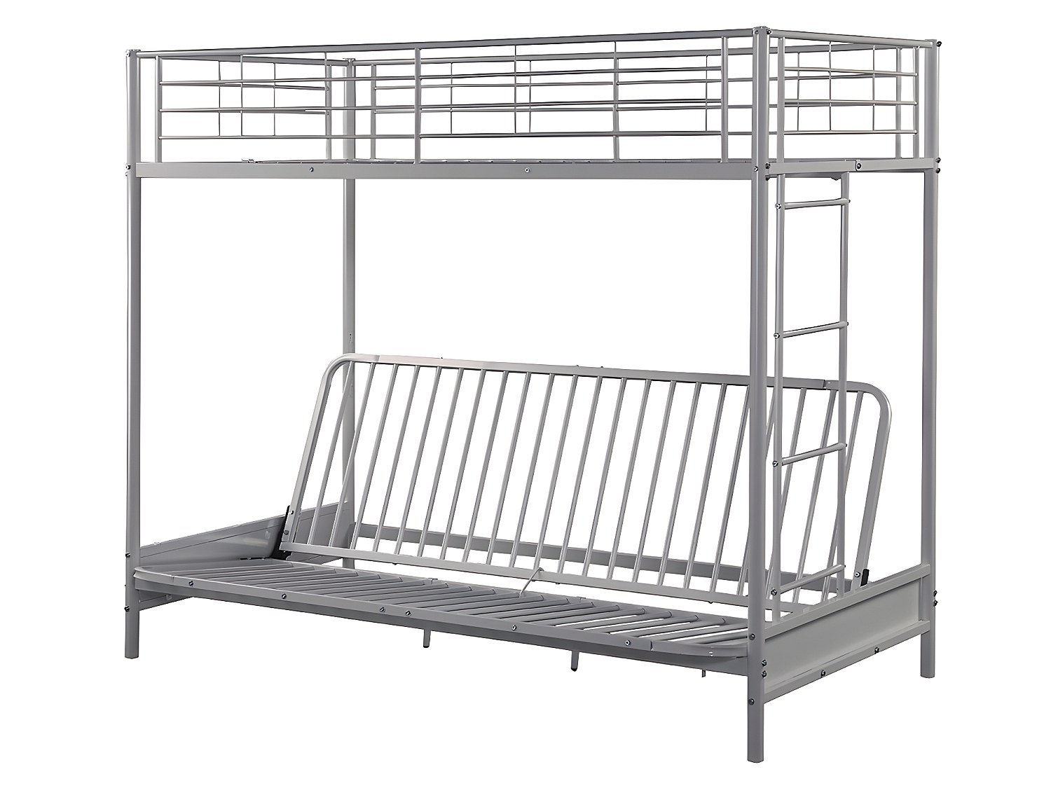Hochbett mit Schlafsofa + Futonmatratze + Matratze - 90 x 190 cm - Metall - Silberfarben & Schwarz - MODULO IV