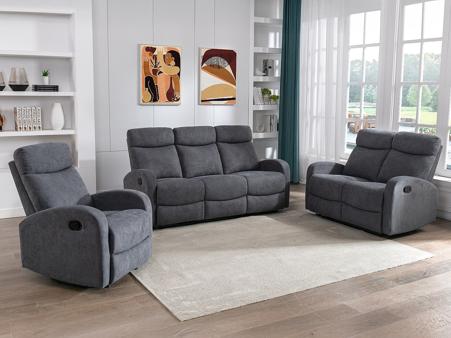 Couchgarnitur Relax 3+2 - Stoff - Grau - EVELYN