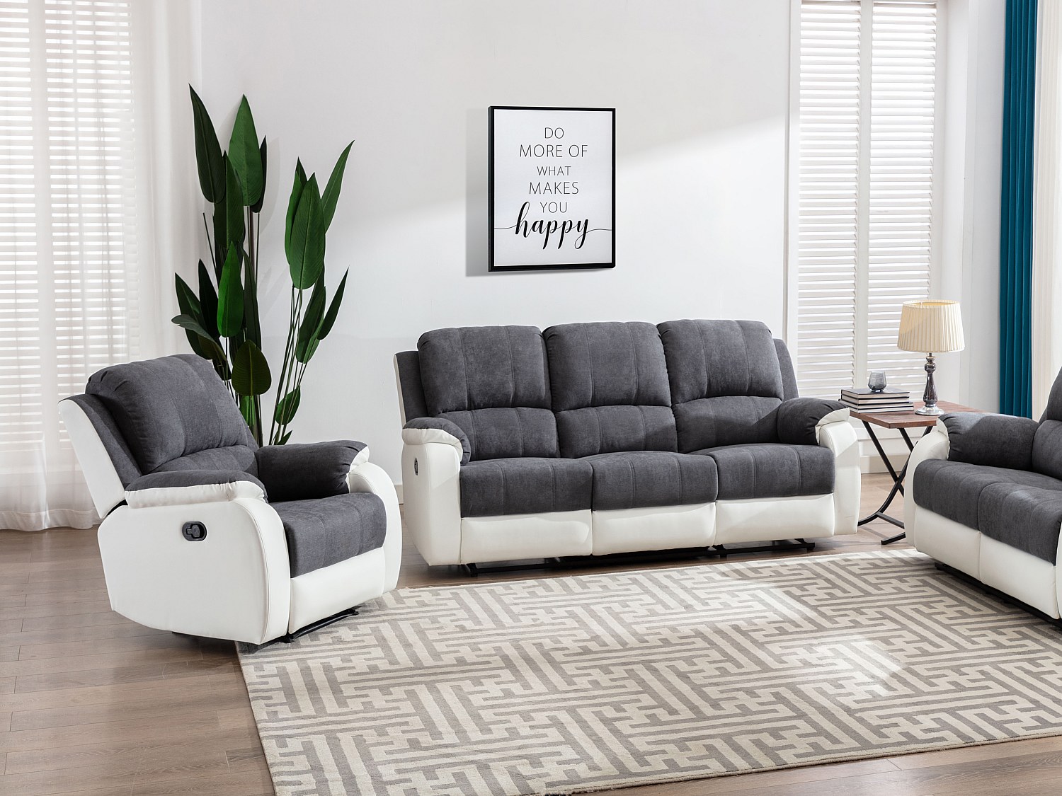 Couchgarnitur 3+1 - Microfaser & Kunstleder - Grau & Weiß - BRODY
