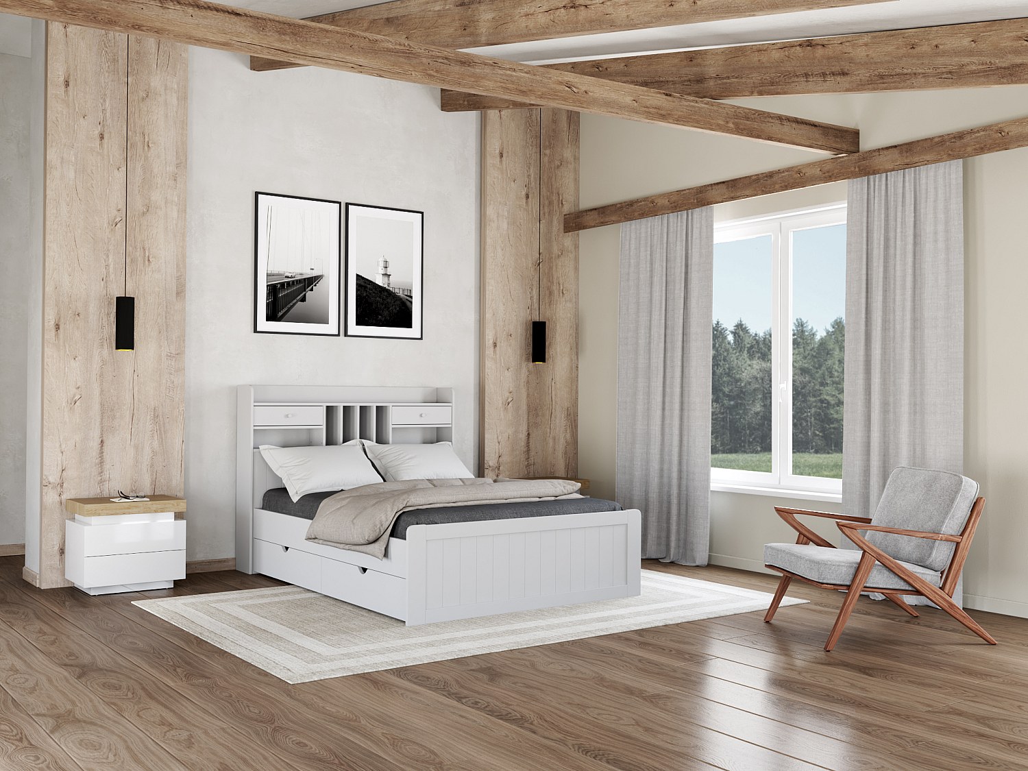 Bett mit Stauraum & Schubladen - 140 x 190 cm - Weiß - MEDERICK