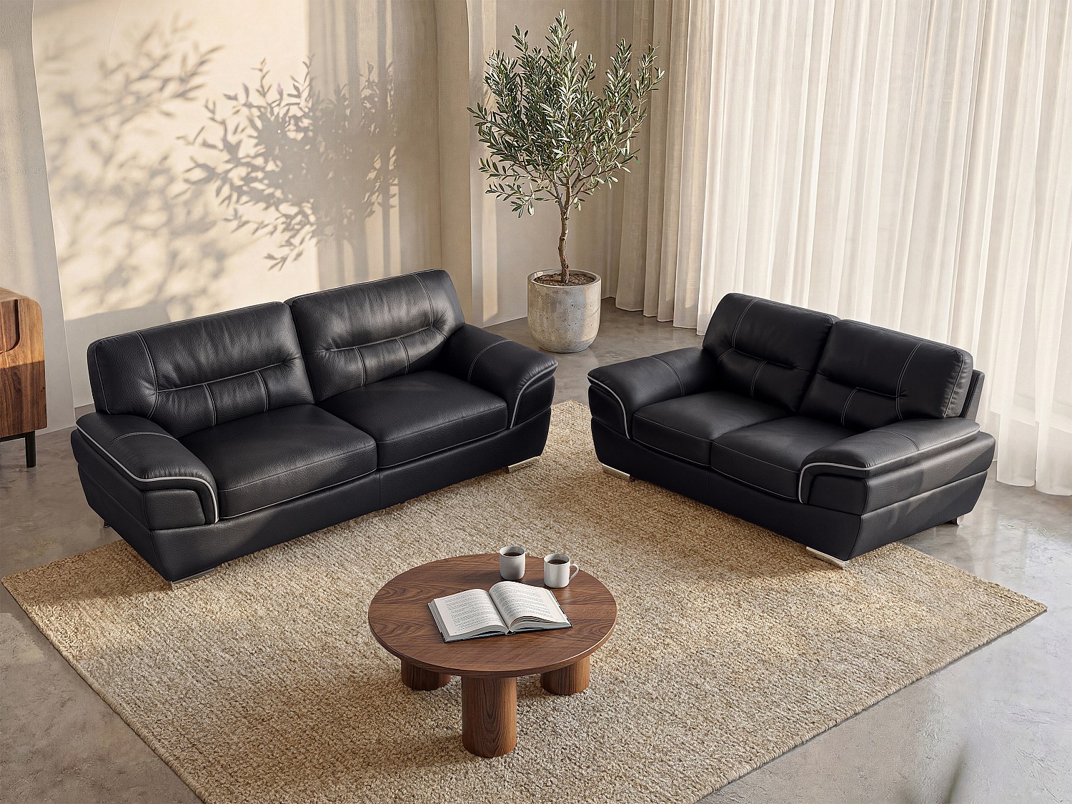 Couchgarnitur Leder 3+2 - Schwarz - THIBAULT