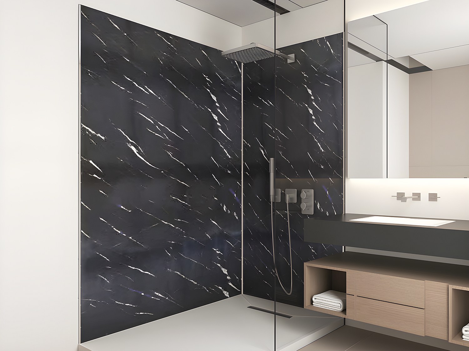 Wandpaneele Dusche 2er-Set - Marmor-Optik aus Aluminium inkl. Profile - 90 x 120 x 210 cm - ENEKO