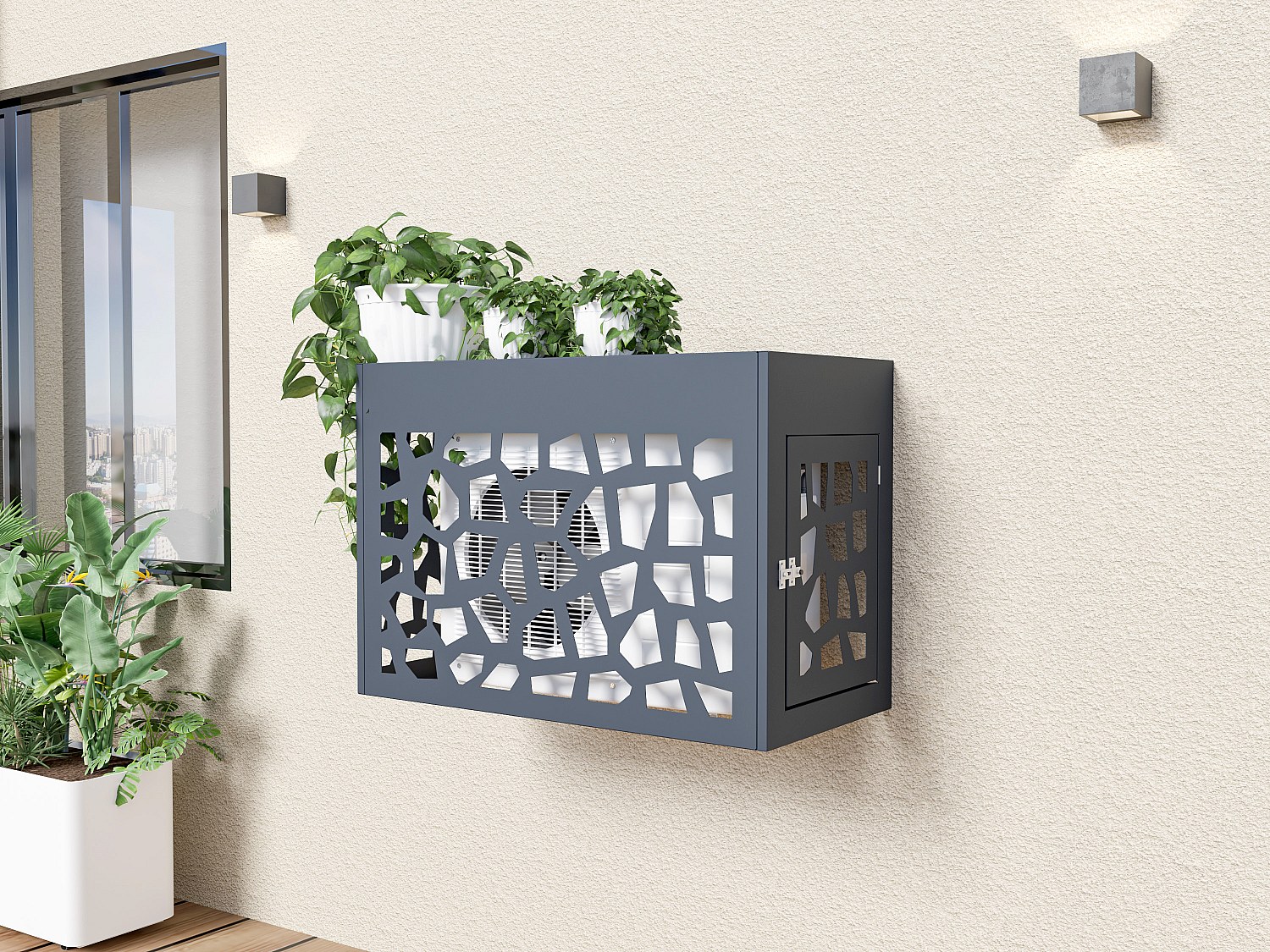 Abdeckung für Klimaanlage/Wärmepumpe aus durchbrochenem Aluminium - Mit Zugangstür - Anthrazit - KAZOMA