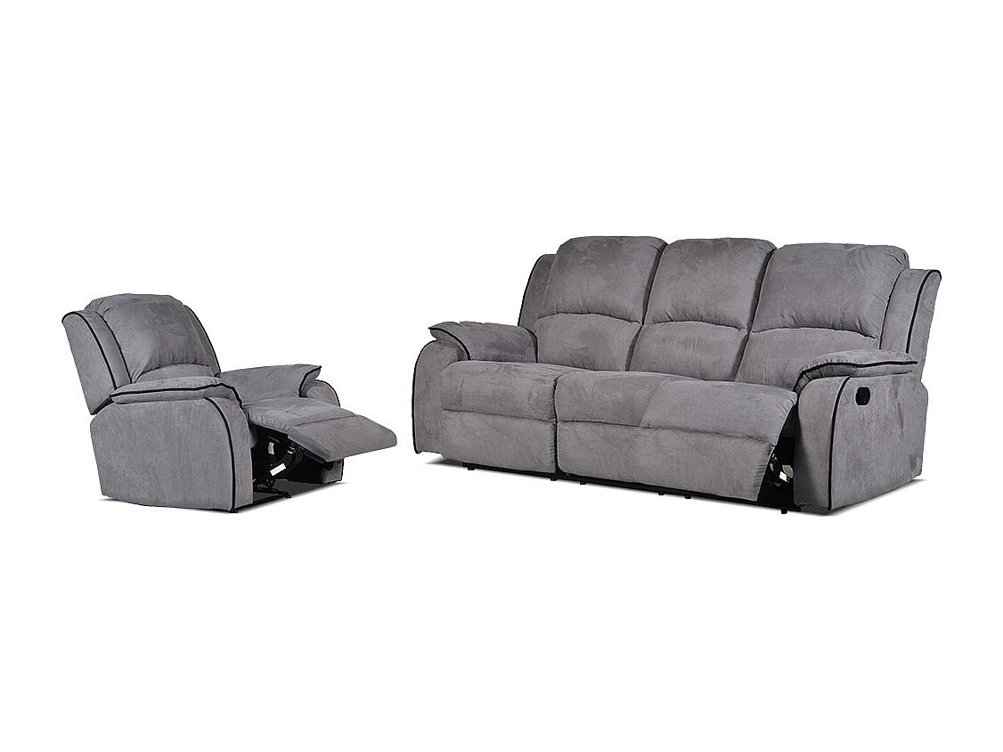 Couchgarnitur Relax 3+1 - Microfaser - Grau - HERNANI