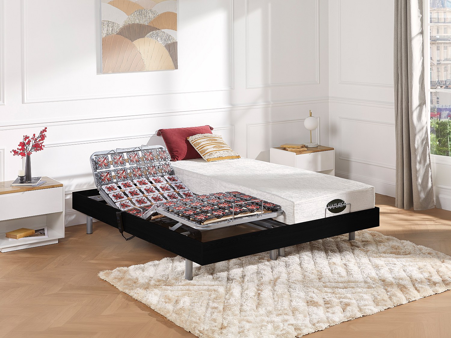 Relaxbett elektrisch - Matratzen mit Memory Schaum & Bambus - LYSIS III von NATUREA - mit OKIN-Motor - 2 x 70 x 190 cm - Schwarz