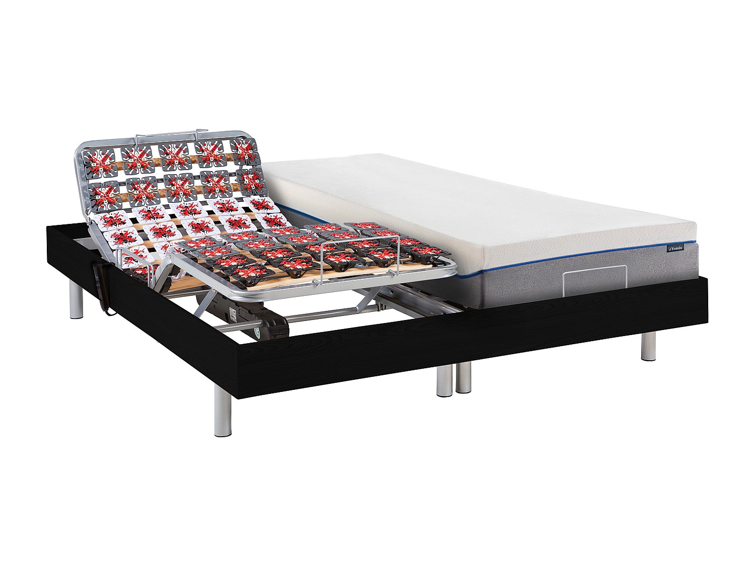 Relaxbett elektrisch mit Tellermodulen + Matratzen mit Memory Schaum - 2 x 70 x 190 cm - Schwarz - HESIODE III von YSMÉE