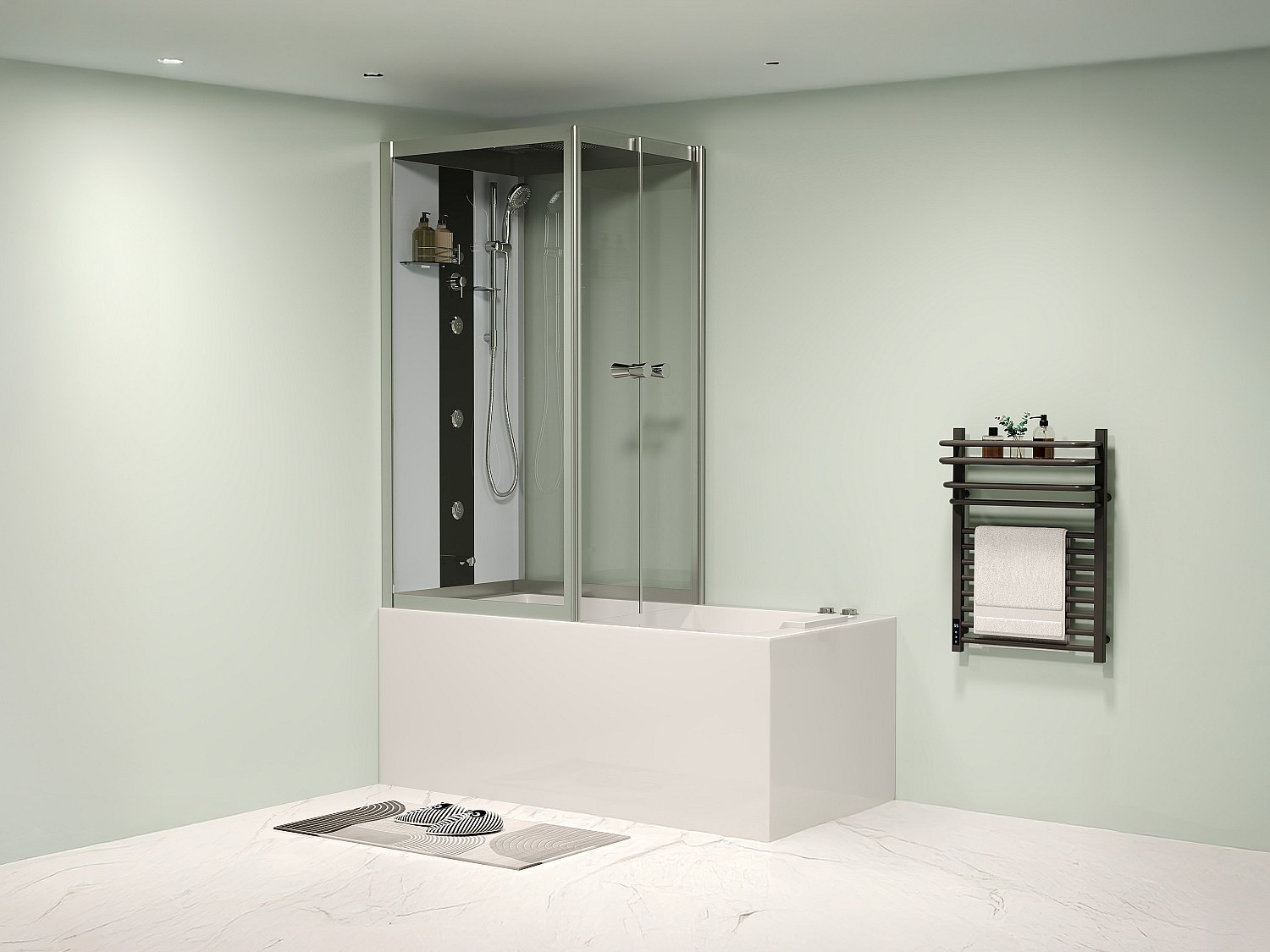 Whirlpool Badewanne mit Glasscheibe dunkelgrau - L150 x T75 x H215 cm - 30 Mikrojets und 6 große Jets - DARIA