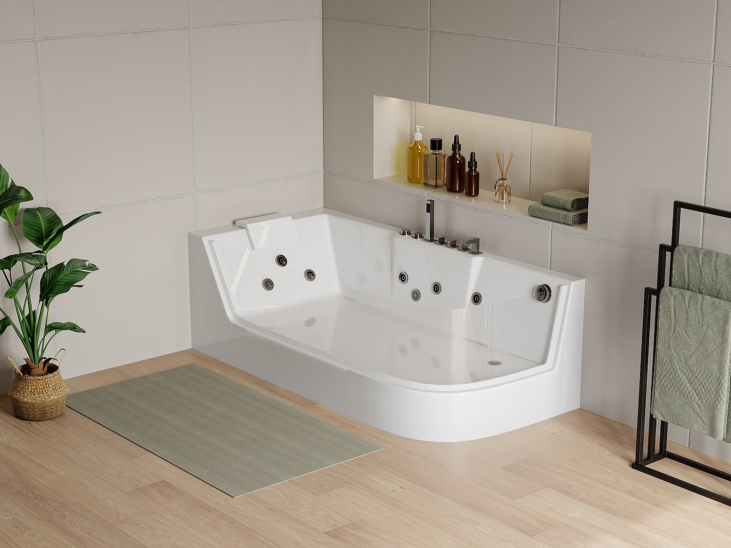 Whirlpool Eckwanne mit Hydromassage - 1 Person - 263 L - Ecke Links - Weiß - ARIA