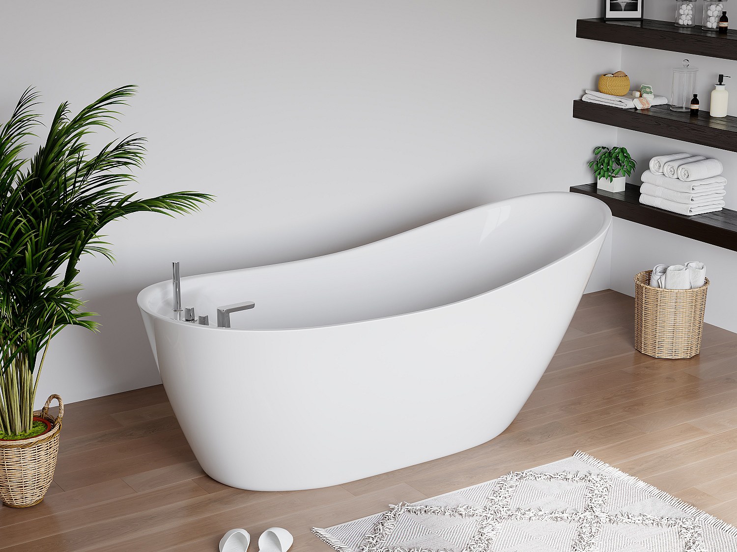Freistehende Badewanne mit Armatur 170 x 75 x 73 cm Weiß 282 L NATALIA
