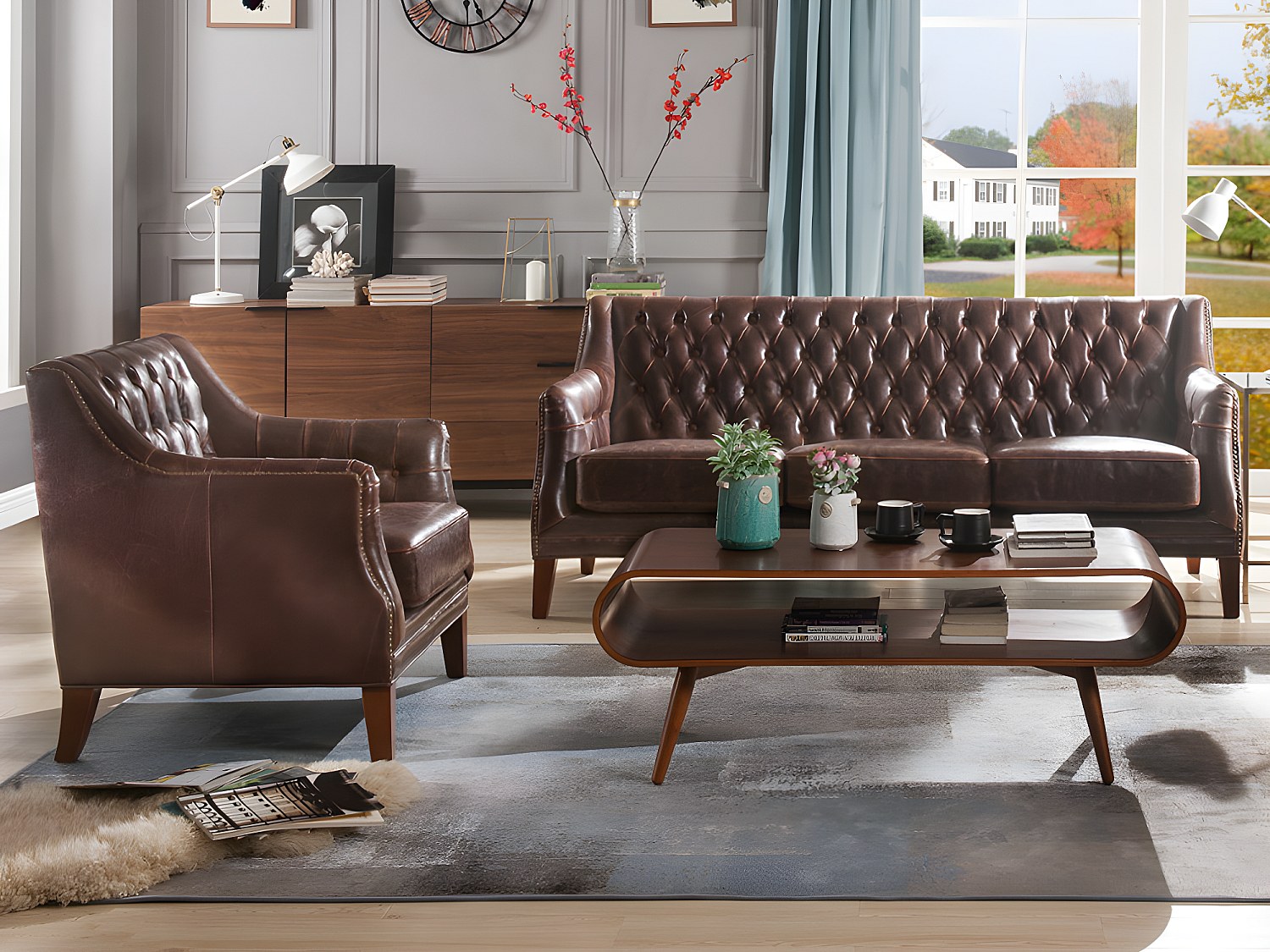 Couchgarnitur Leder 3+1 - Braun - COLBERT