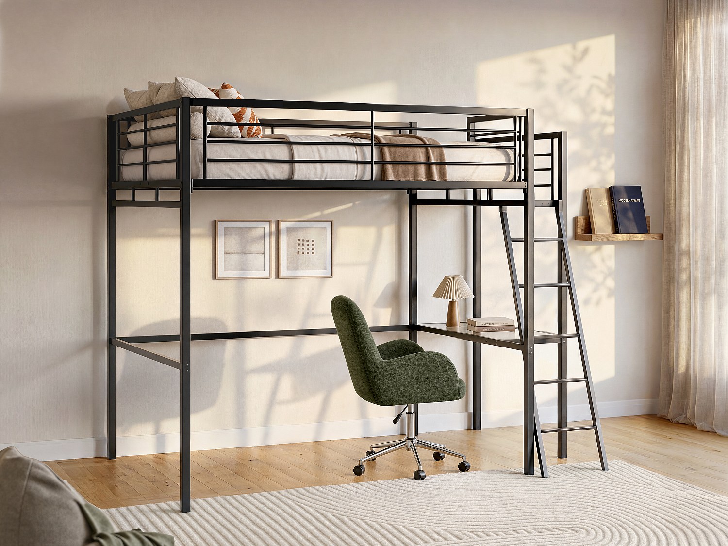 Set: Hochbett mit Schreibtisch + Matratze - 140 x 190 cm - Anthrazit - CASUAL II