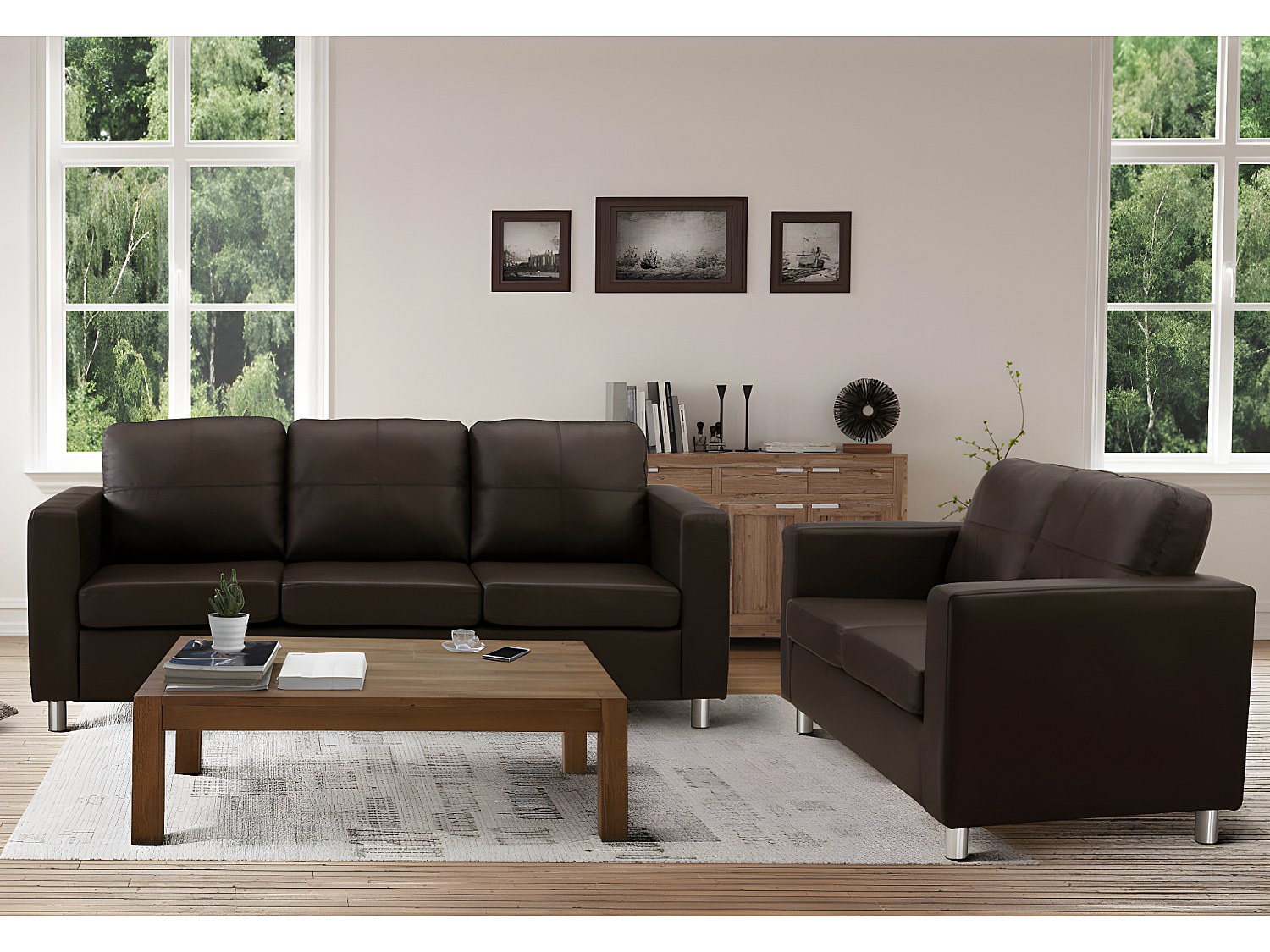 Couchgarnitur 3+2 - Kunstleder - Braun - ACKLEY