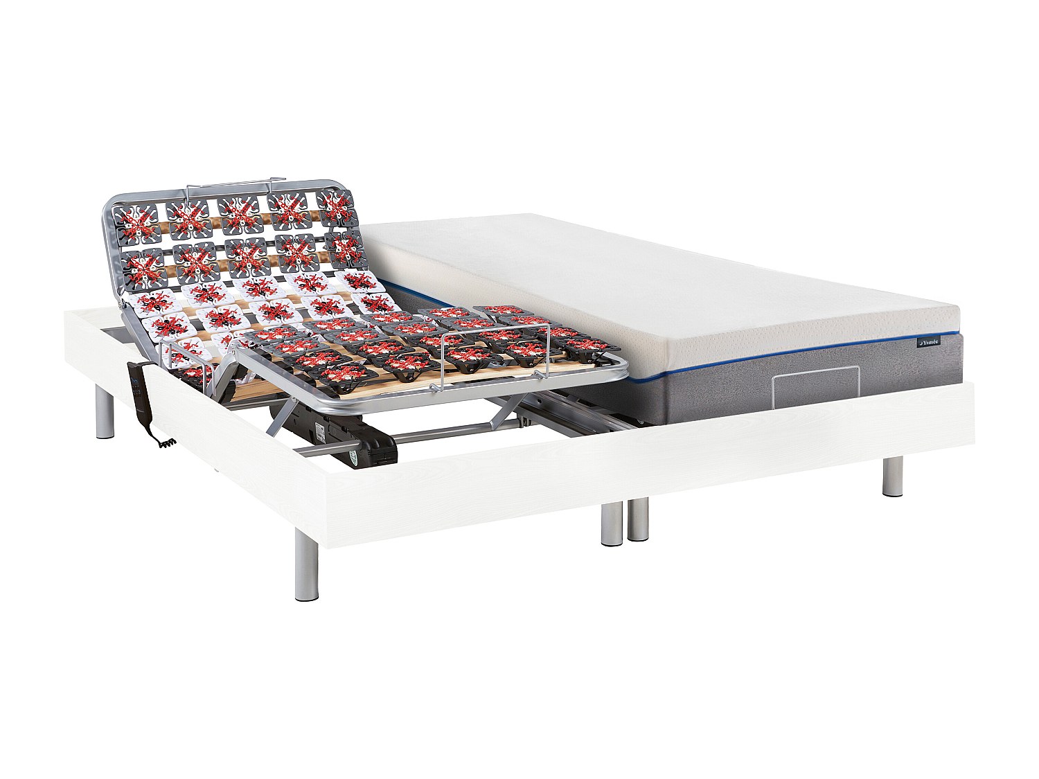 Relaxbett elektrisch mit Tellermodulen + Matratzen mit Memory Schaum - 2 x 80 x 200 cm - Weiß - HESIODE III von YSMÉE