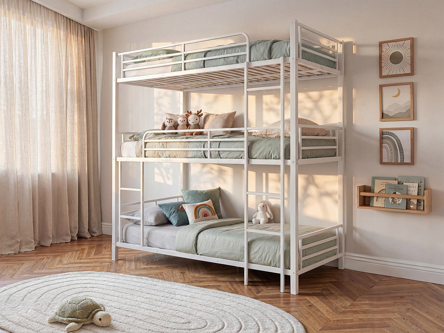 Etagenbett - 3 Personen - 3 x 90 x 190 cm - Metall - Weiß - ELOUAN III