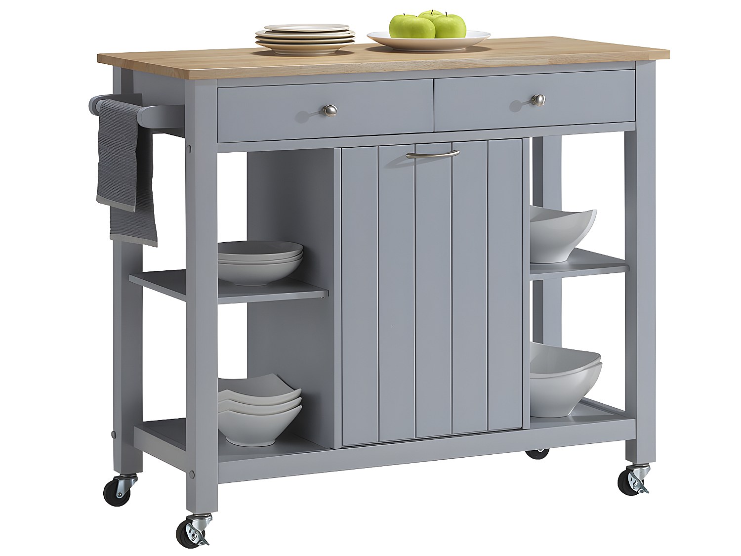 Küchenwagen Servierwagen mit 1 Tür & 2 Schubladen - Kautschukholz - Grau - HALEY