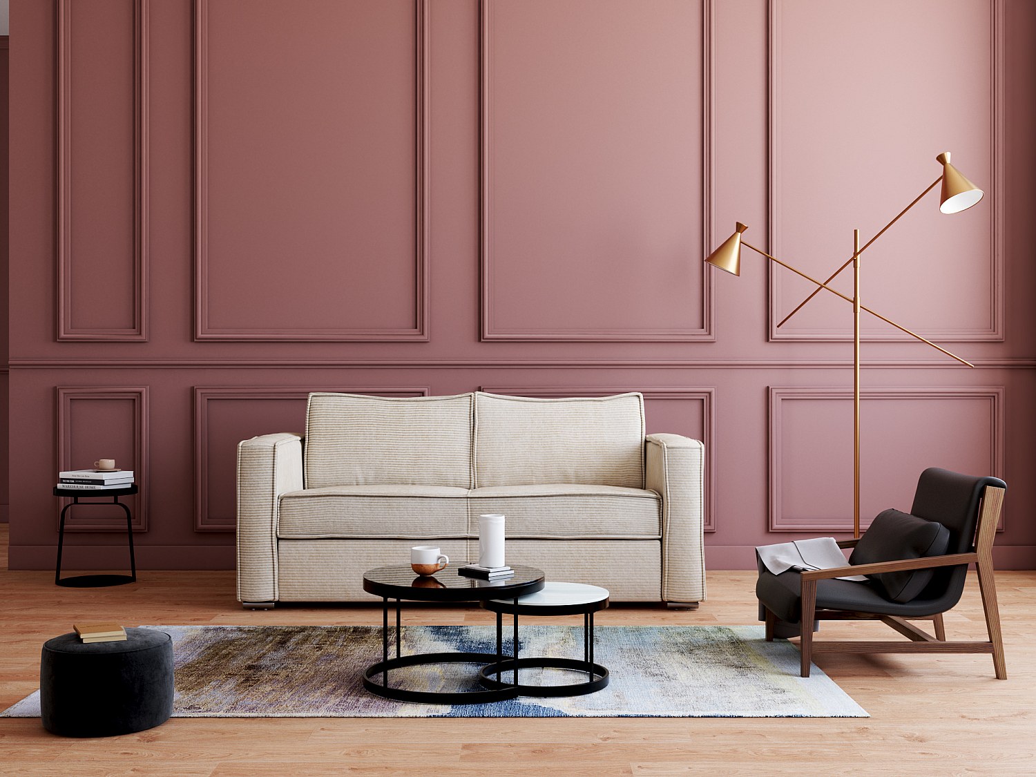 Schlafsofa mit Matratze 3-Sitzer - Cord - Beige - Liegefläche 140 cm - Matratze 18 cm - LORETO