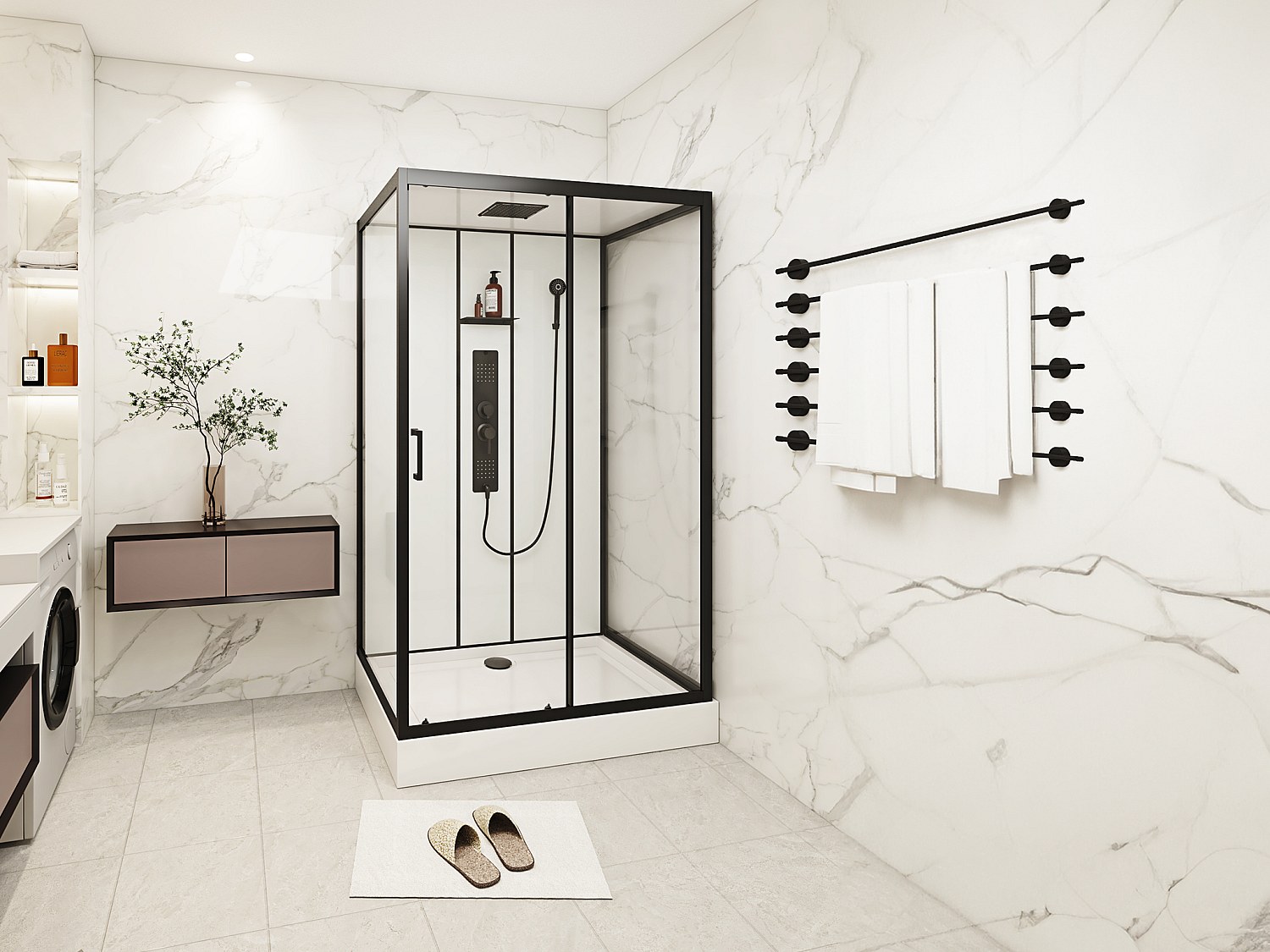 Rechteckige Duschkabine mit Hydromassage - Beidseitige Installation - 110 x 80 x 215 cm - SULIPA